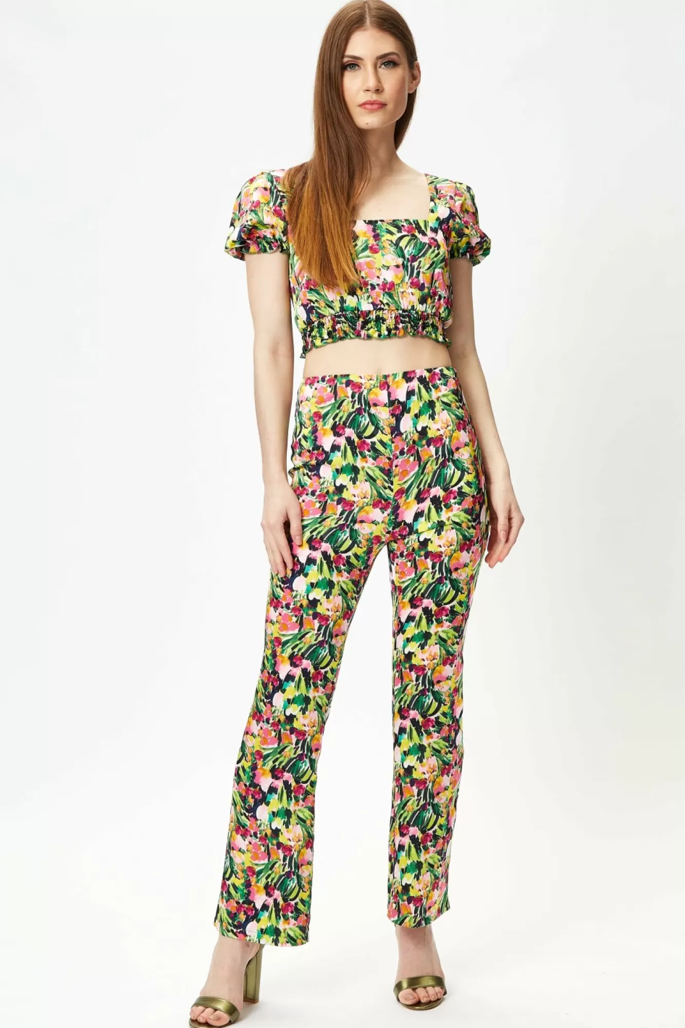 Crop Tops^Liquorish Multicolour Floral Crop Top With Elasticated Waist Multicolor