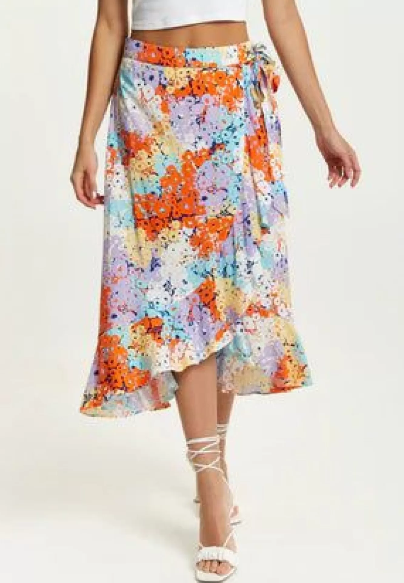 Skirts^Liquorish Multicolour Floral Print Midi Wrap Skirt Multicolor