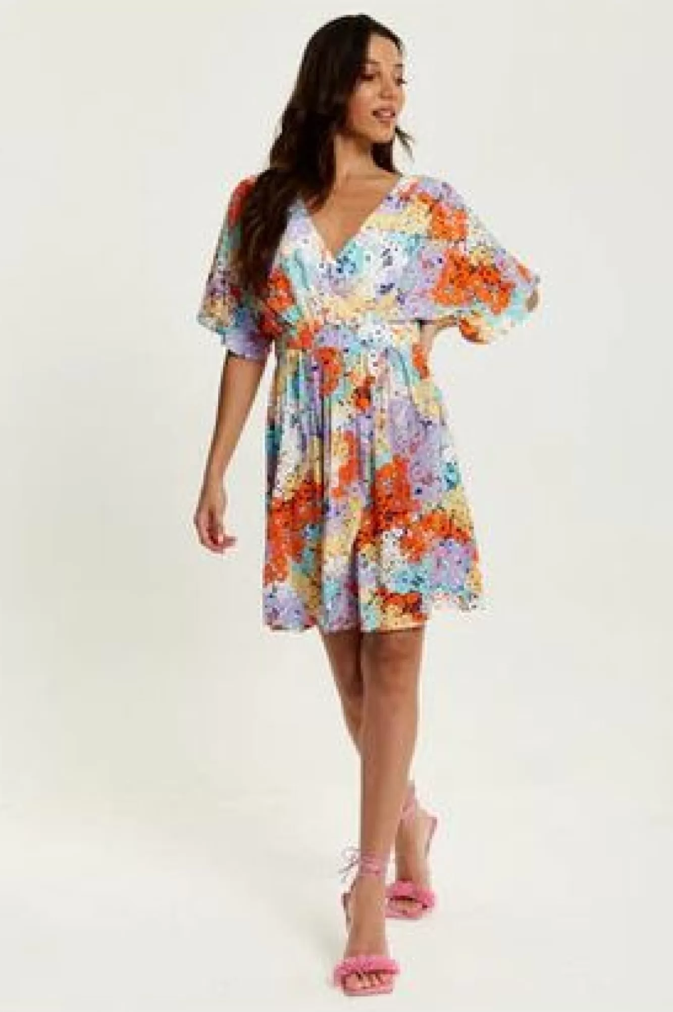 Mini Dresses^Liquorish Multicolour Floral Print Mini Dress With Open Back Multicolor