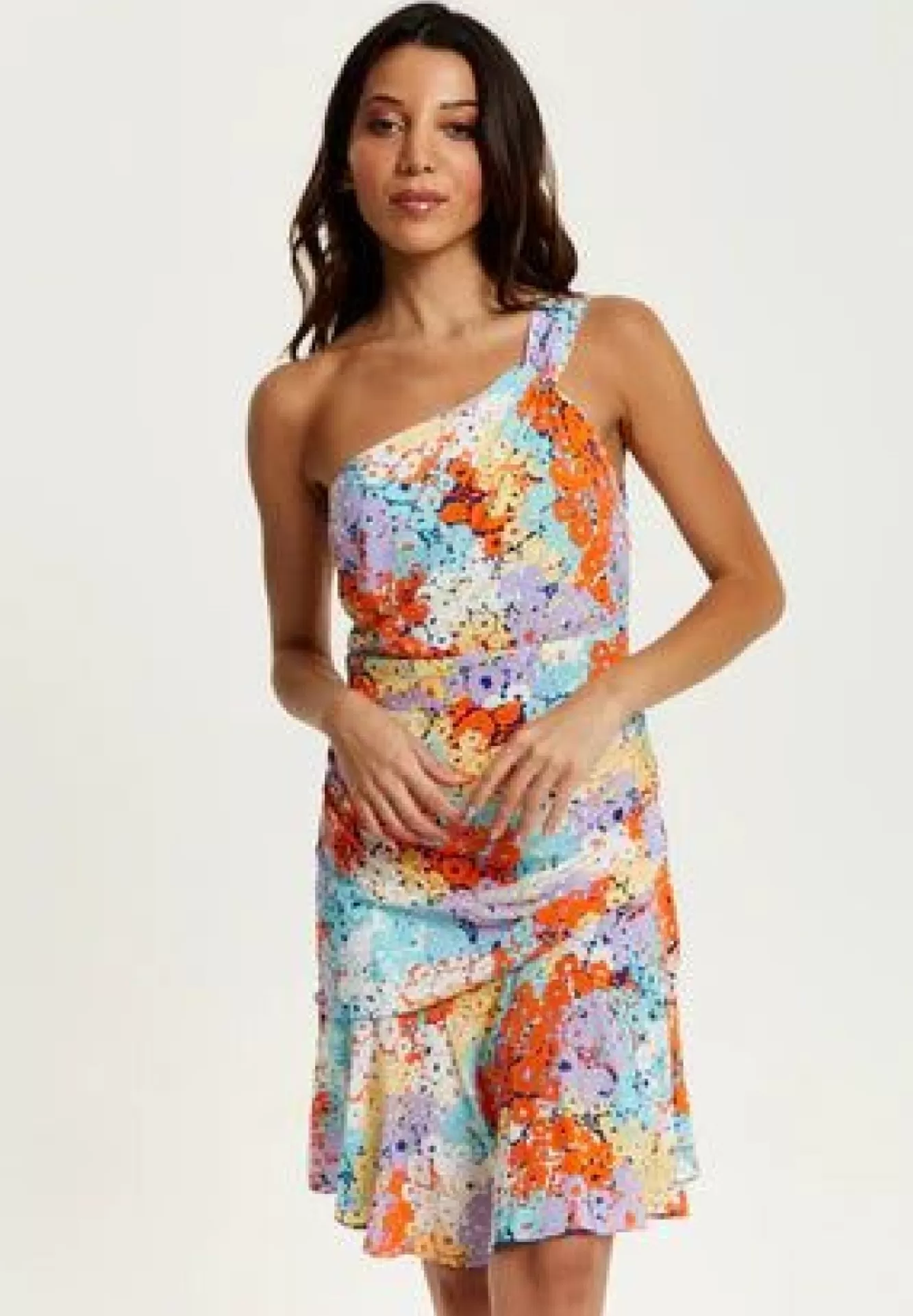 Mini Dresses^Liquorish Multicolour Floral Print One Shoulder Mini Dress Multicolor