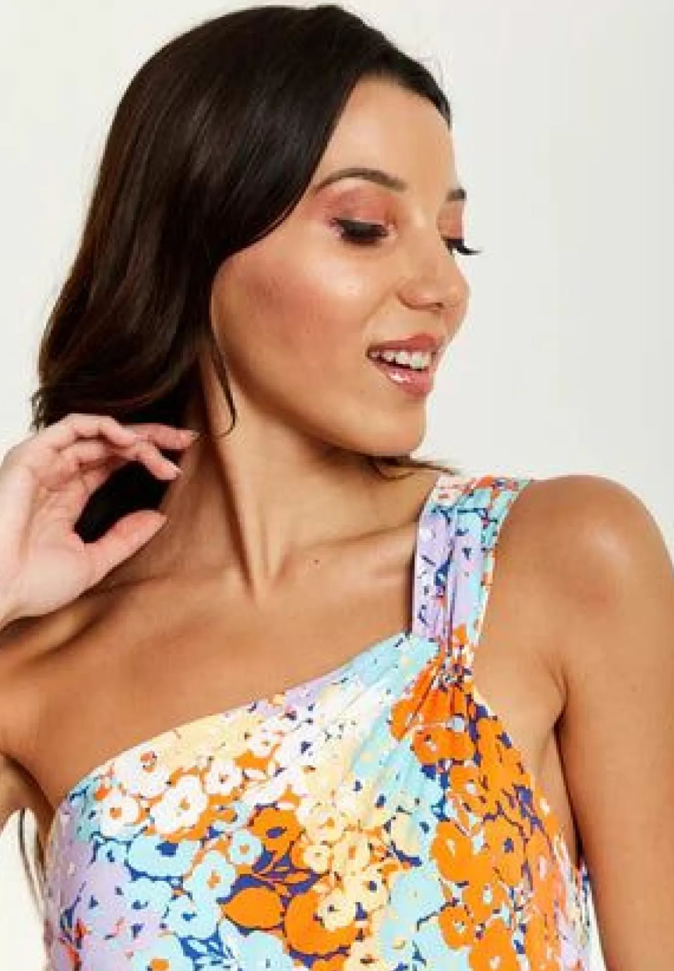Mini Dresses^Liquorish Multicolour Floral Print One Shoulder Mini Dress Multicolor