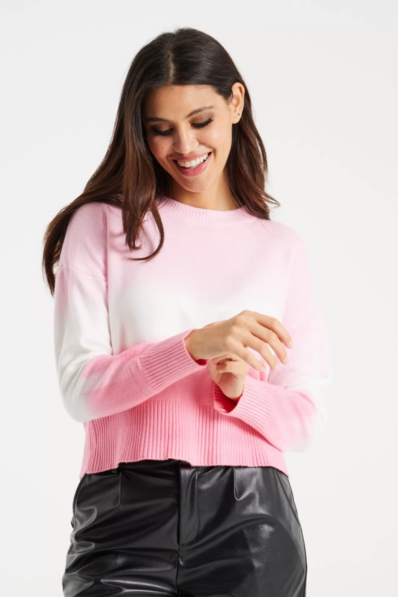 Jumpers^Liquorish Ombre Pattern Jumper In And White Pink