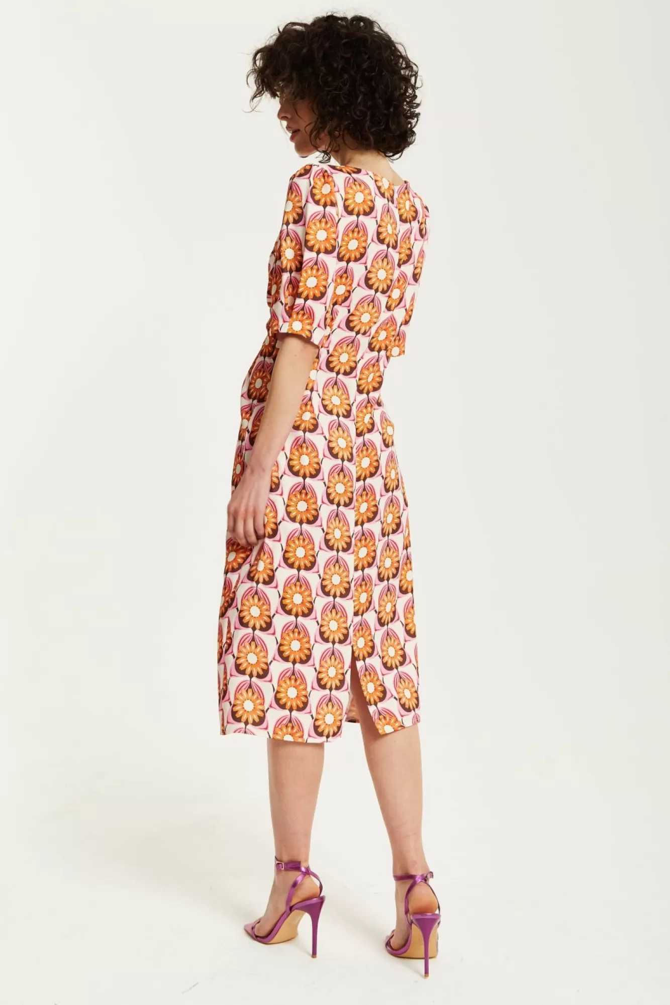 Midi Dresses^Liquorish Orange Floral Knot Front Midi Dress Multicolor