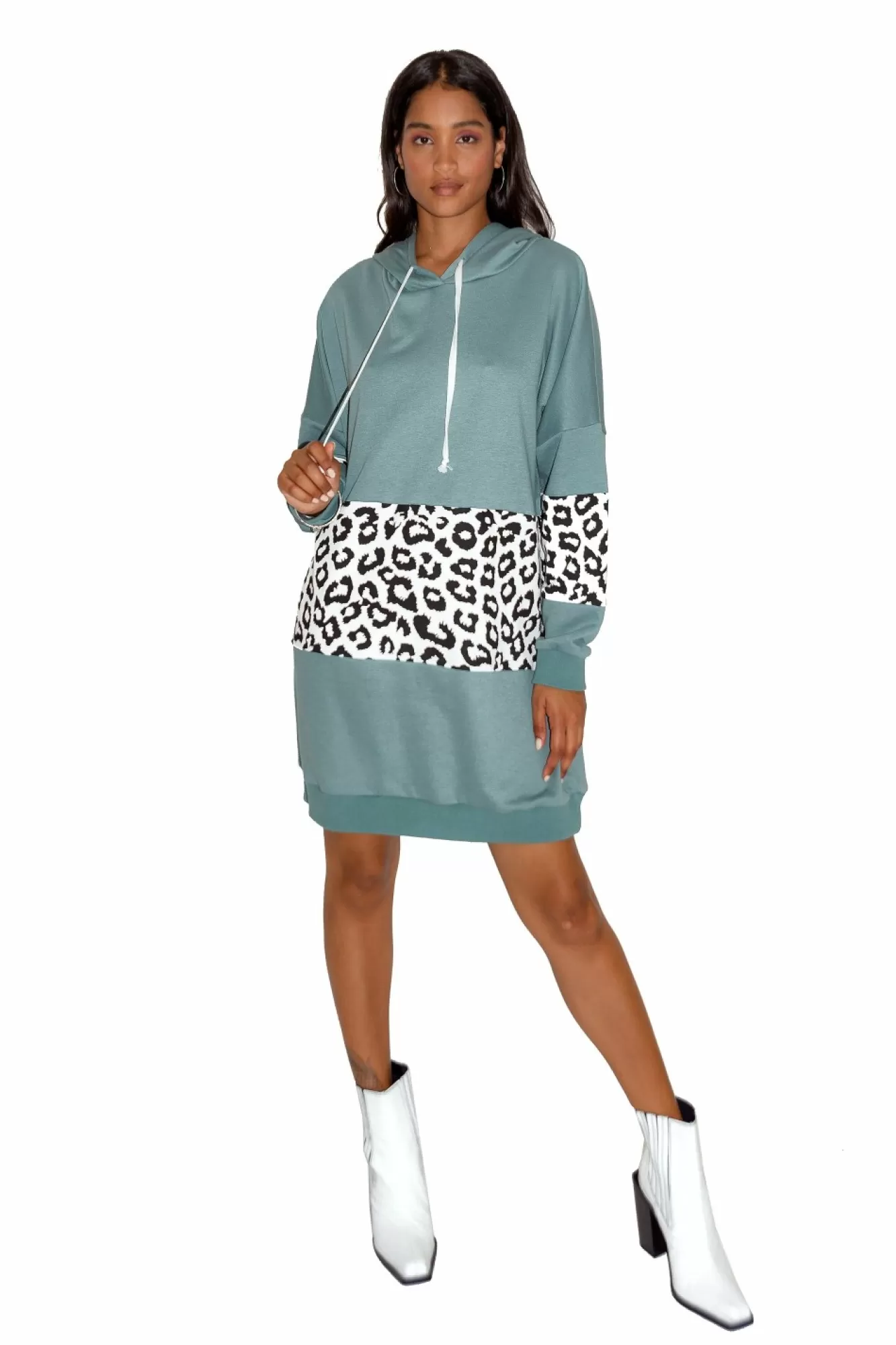 Mini Dresses^Liquorish Oversize Hoodie Dress In Sage And Leopard Print Sagegreen