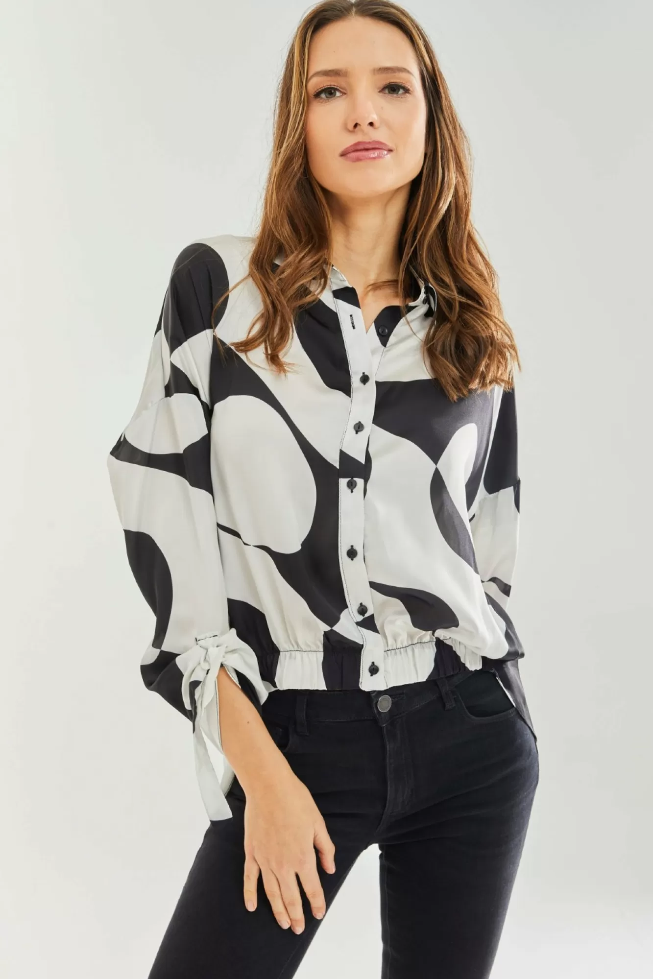Blouses^Liquorish Oversized Polka Stripe Pattern Black White Blouse Blackwhite