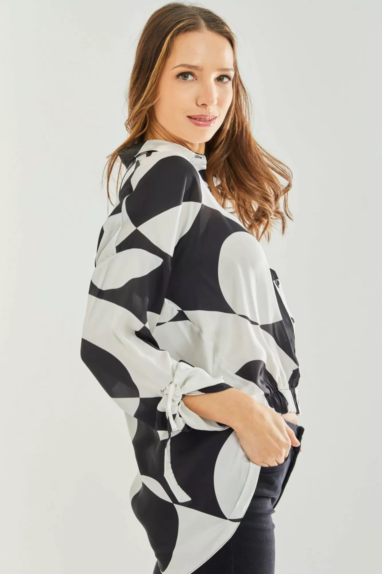 Blouses^Liquorish Oversized Polka Stripe Pattern Black White Blouse Blackwhite