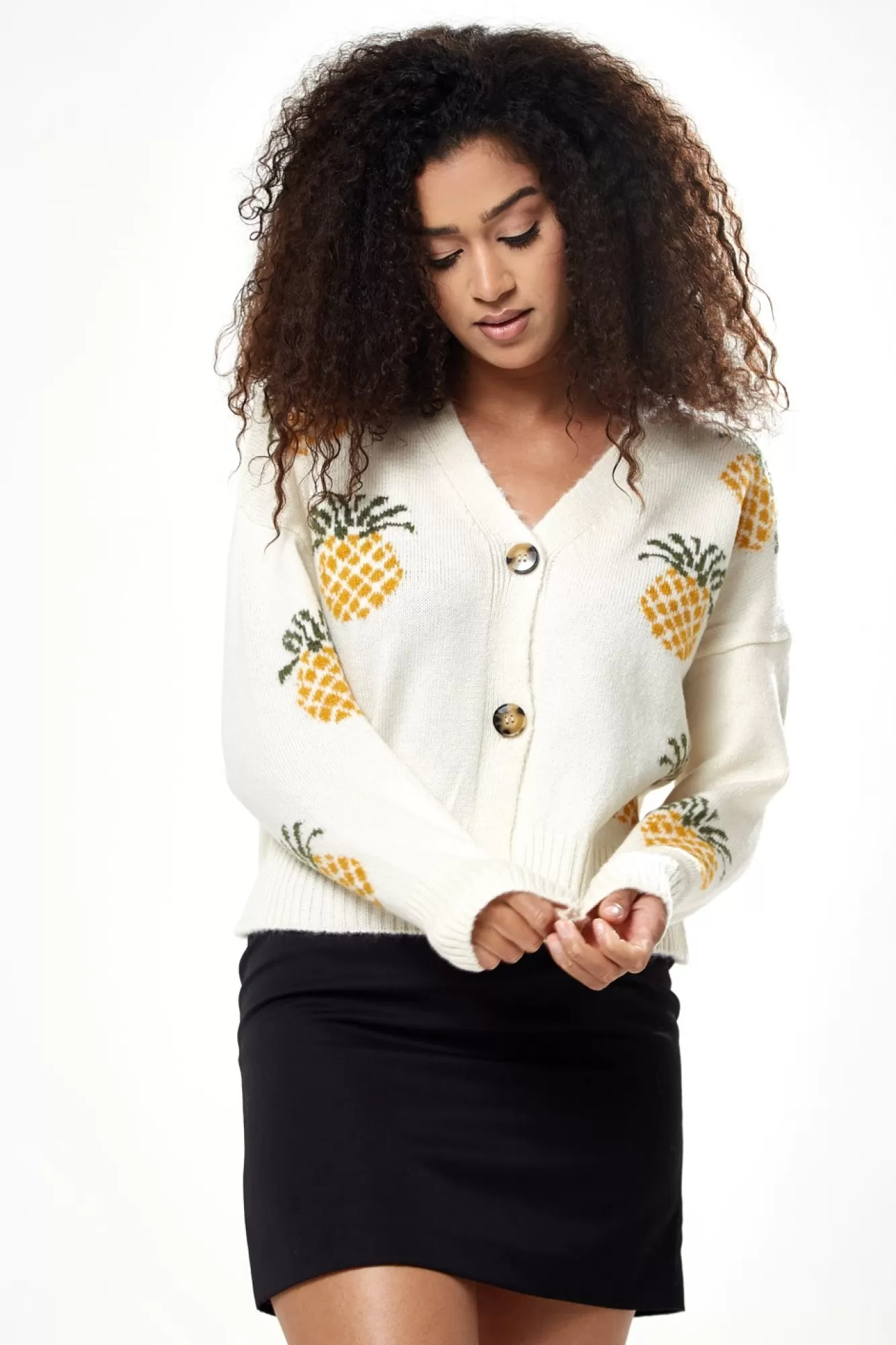 Cardigans^Liquorish Pineapple Pattern Cardigan White
