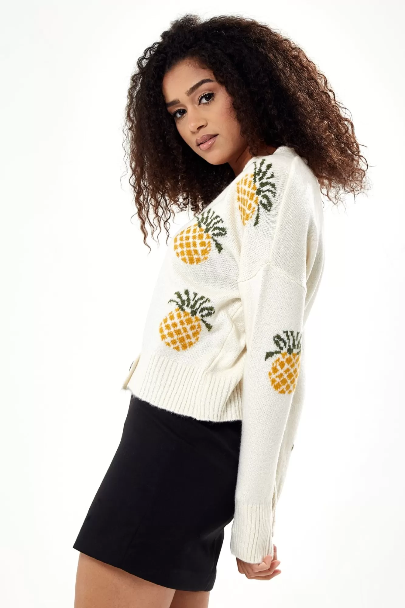 Cardigans^Liquorish Pineapple Pattern Cardigan White