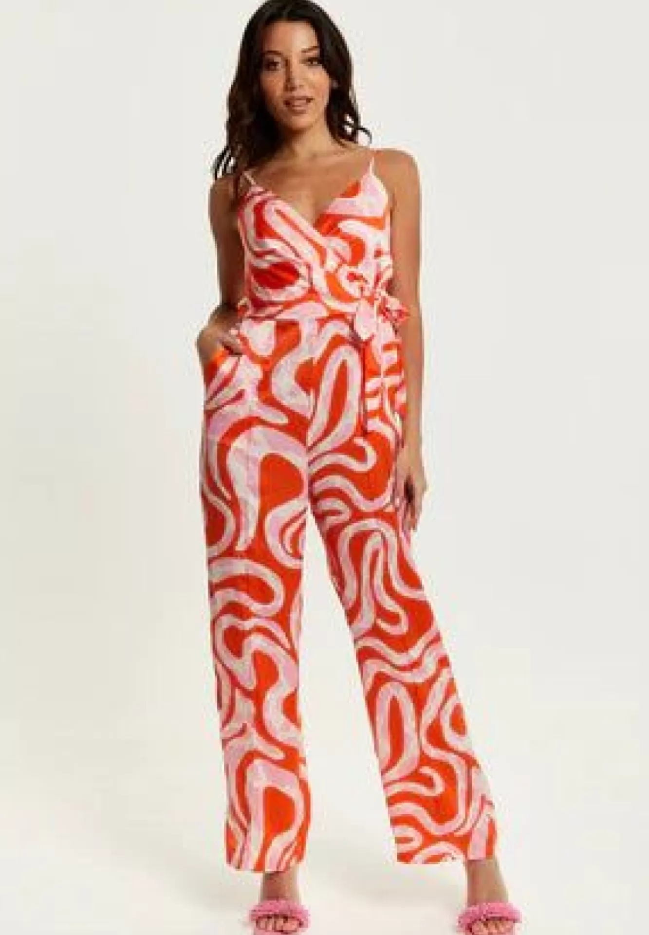 Jumpsuits^Liquorish Pink And Red Abstract Print Jumpsuit Multicolor