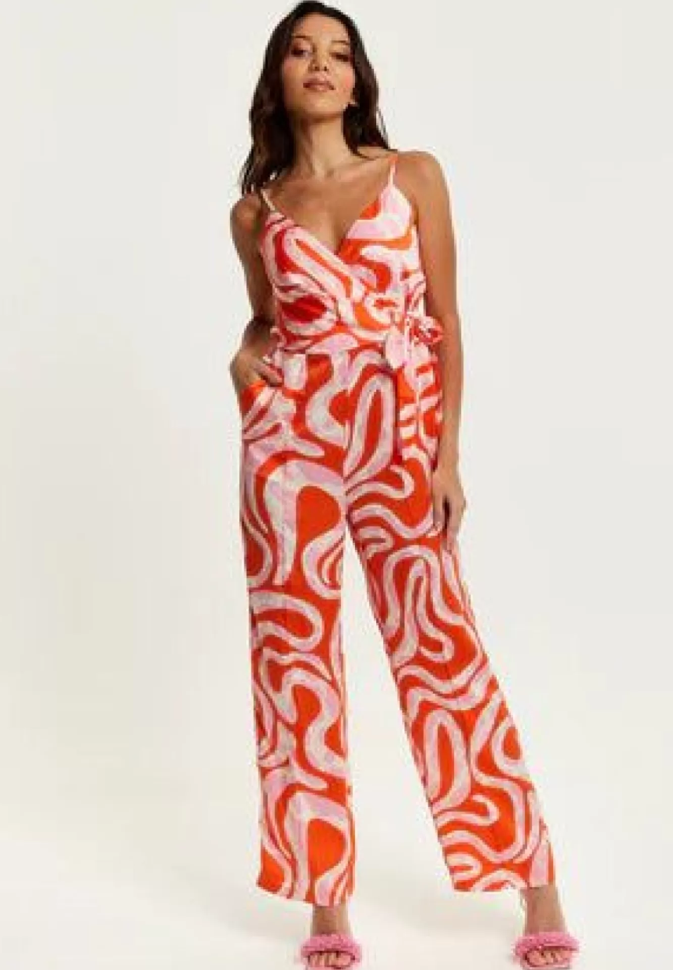Jumpsuits^Liquorish Pink And Red Abstract Print Jumpsuit Multicolor
