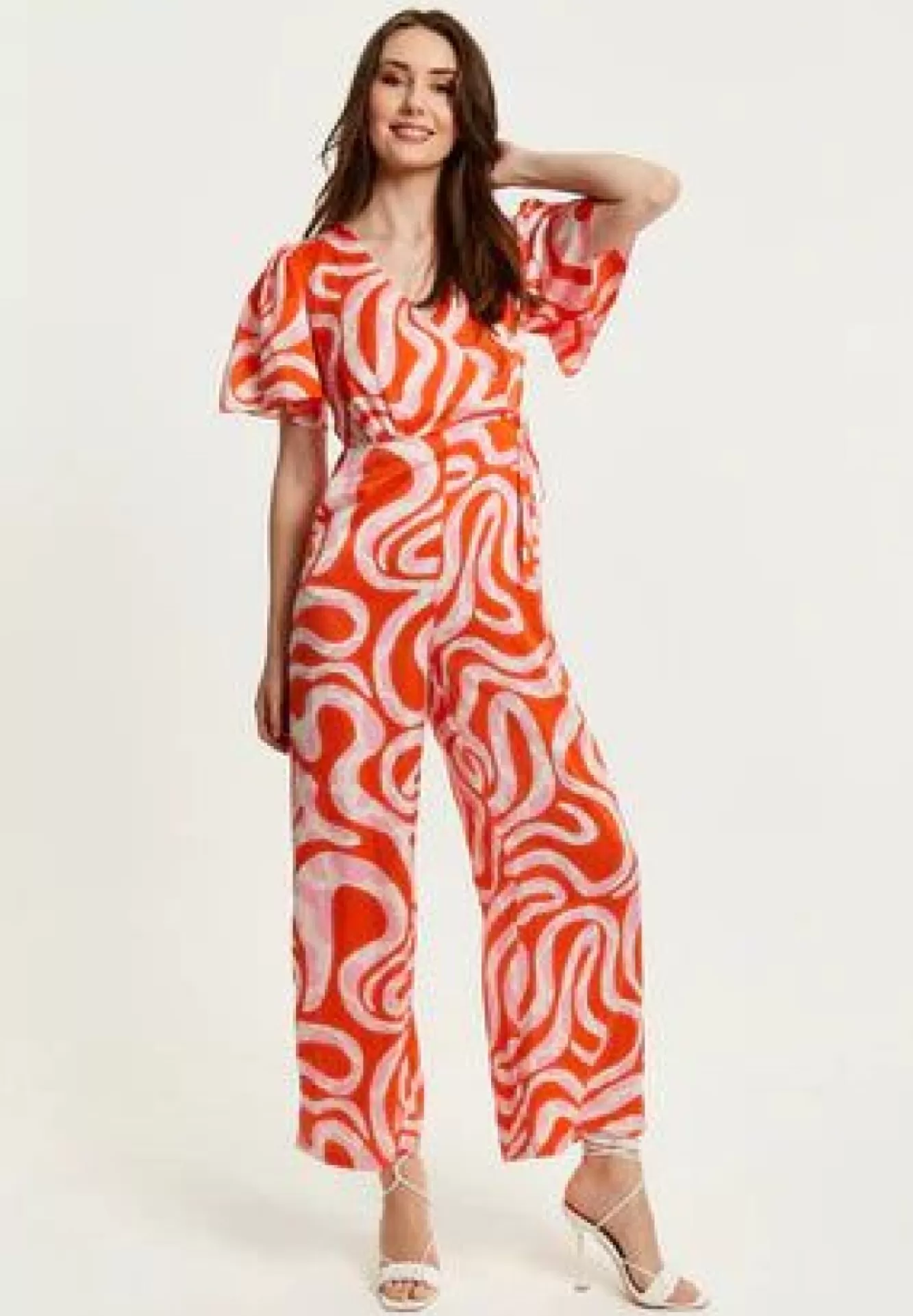 Jumpsuits^Liquorish Pink And Red Abstract Print Jumpsuit With Short Sleeves Multicolor
