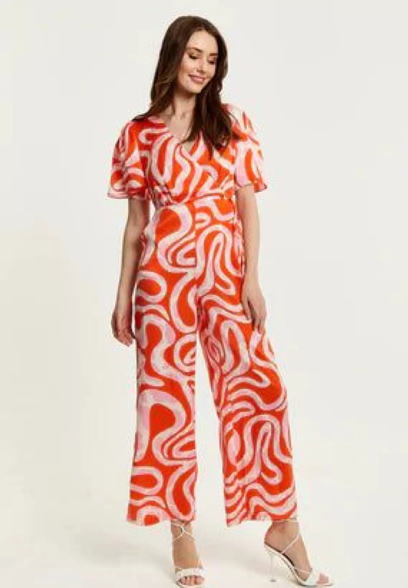 Jumpsuits^Liquorish Pink And Red Abstract Print Jumpsuit With Short Sleeves Multicolor