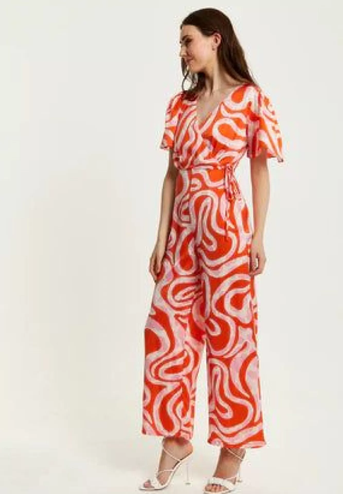 Jumpsuits^Liquorish Pink And Red Abstract Print Jumpsuit With Short Sleeves Multicolor
