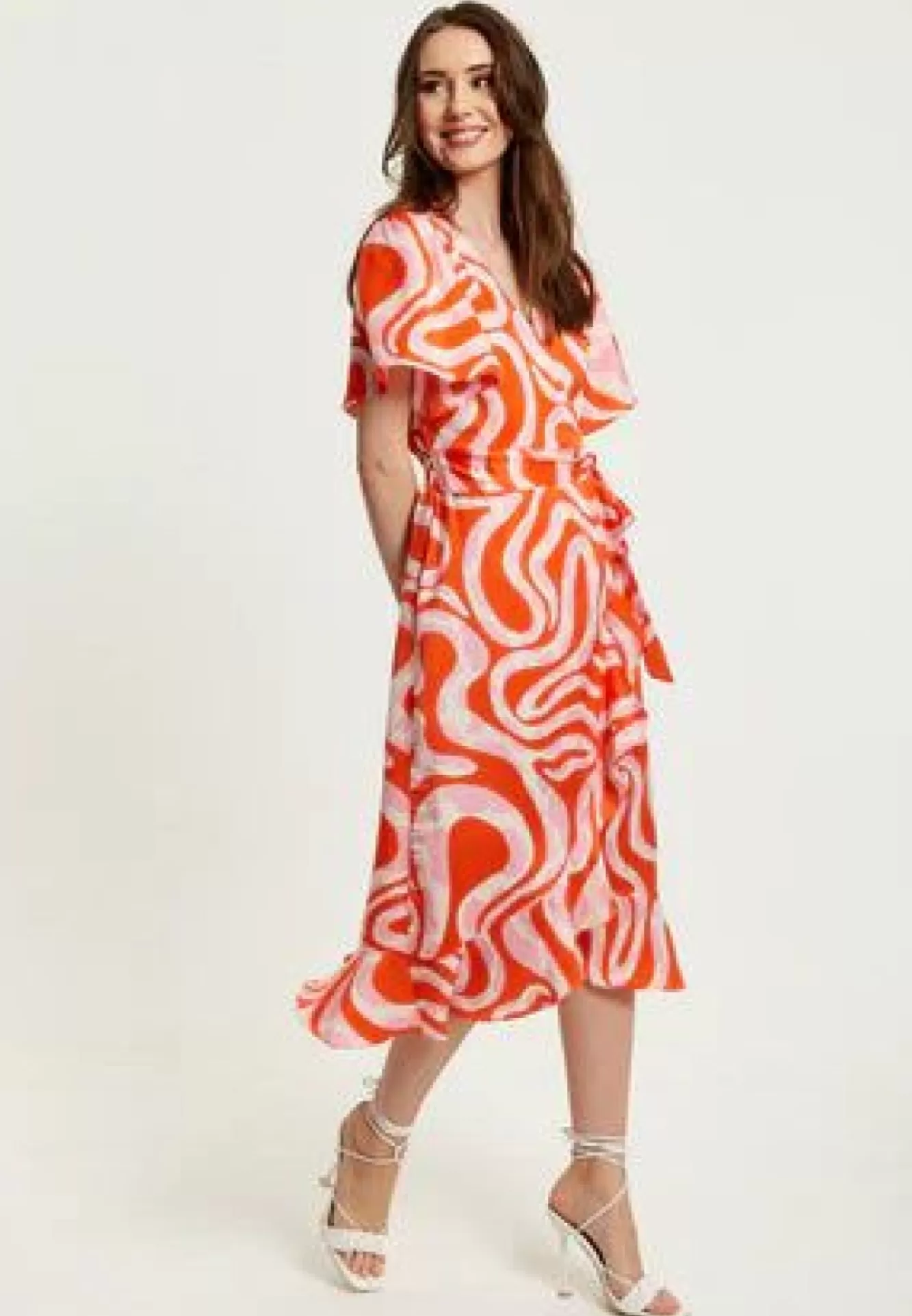 Midi Dresses^Liquorish Pink And Red Abstract Print Midi Wrap Dress Multicolor
