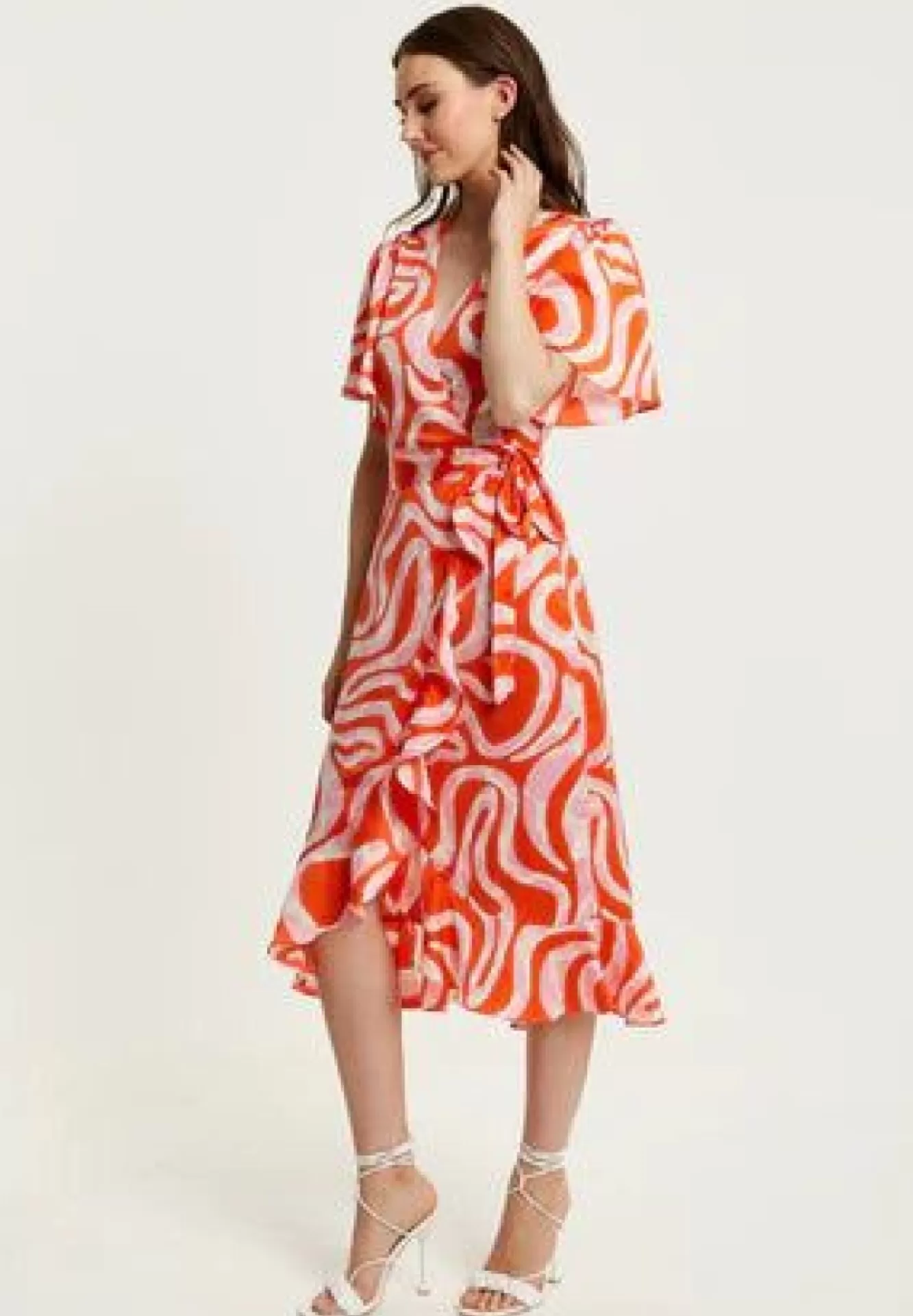 Midi Dresses^Liquorish Pink And Red Abstract Print Midi Wrap Dress Multicolor