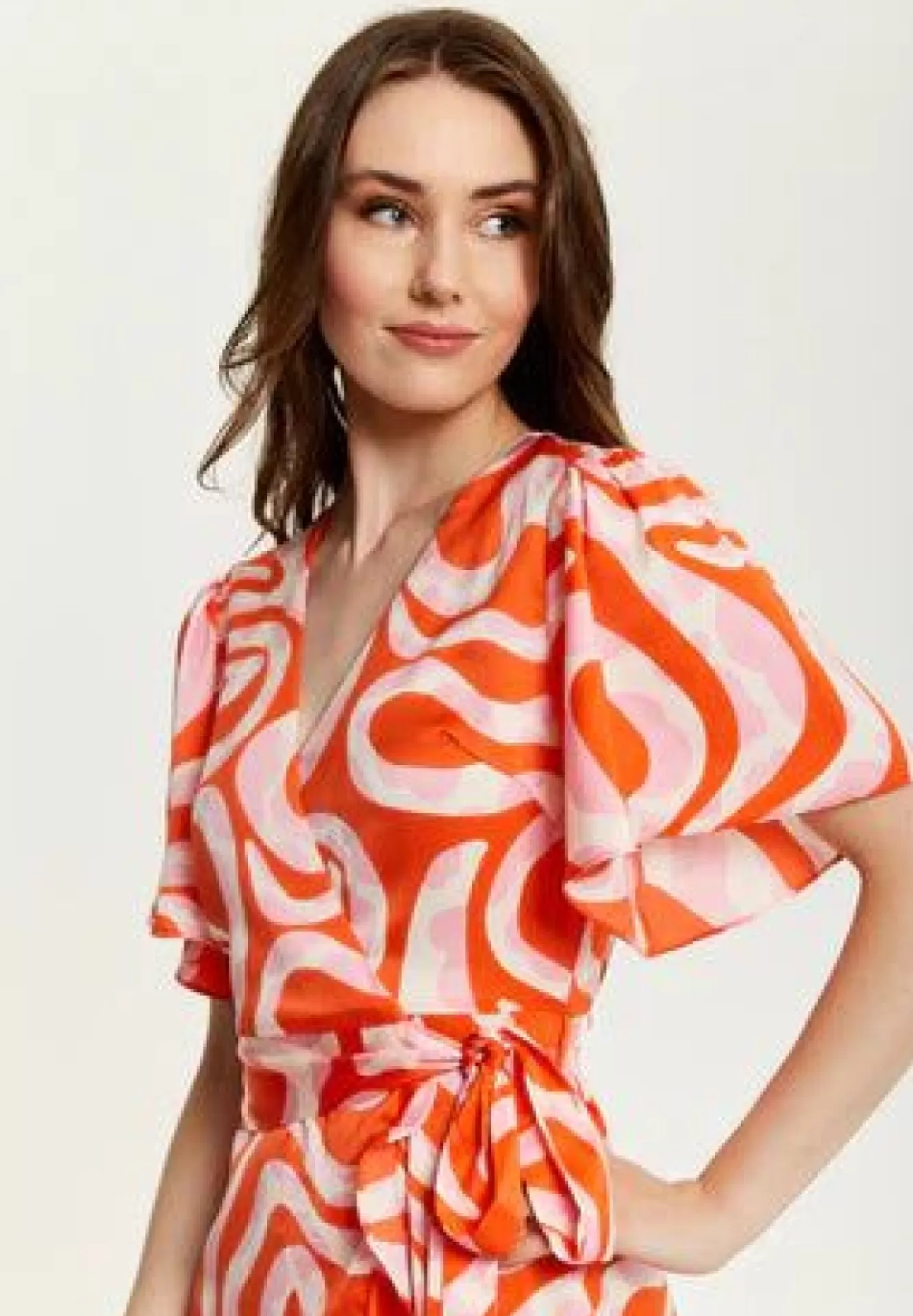 Midi Dresses^Liquorish Pink And Red Abstract Print Midi Wrap Dress Multicolor