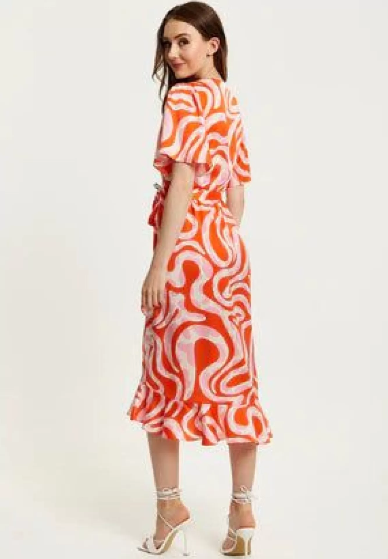 Midi Dresses^Liquorish Pink And Red Abstract Print Midi Wrap Dress Multicolor