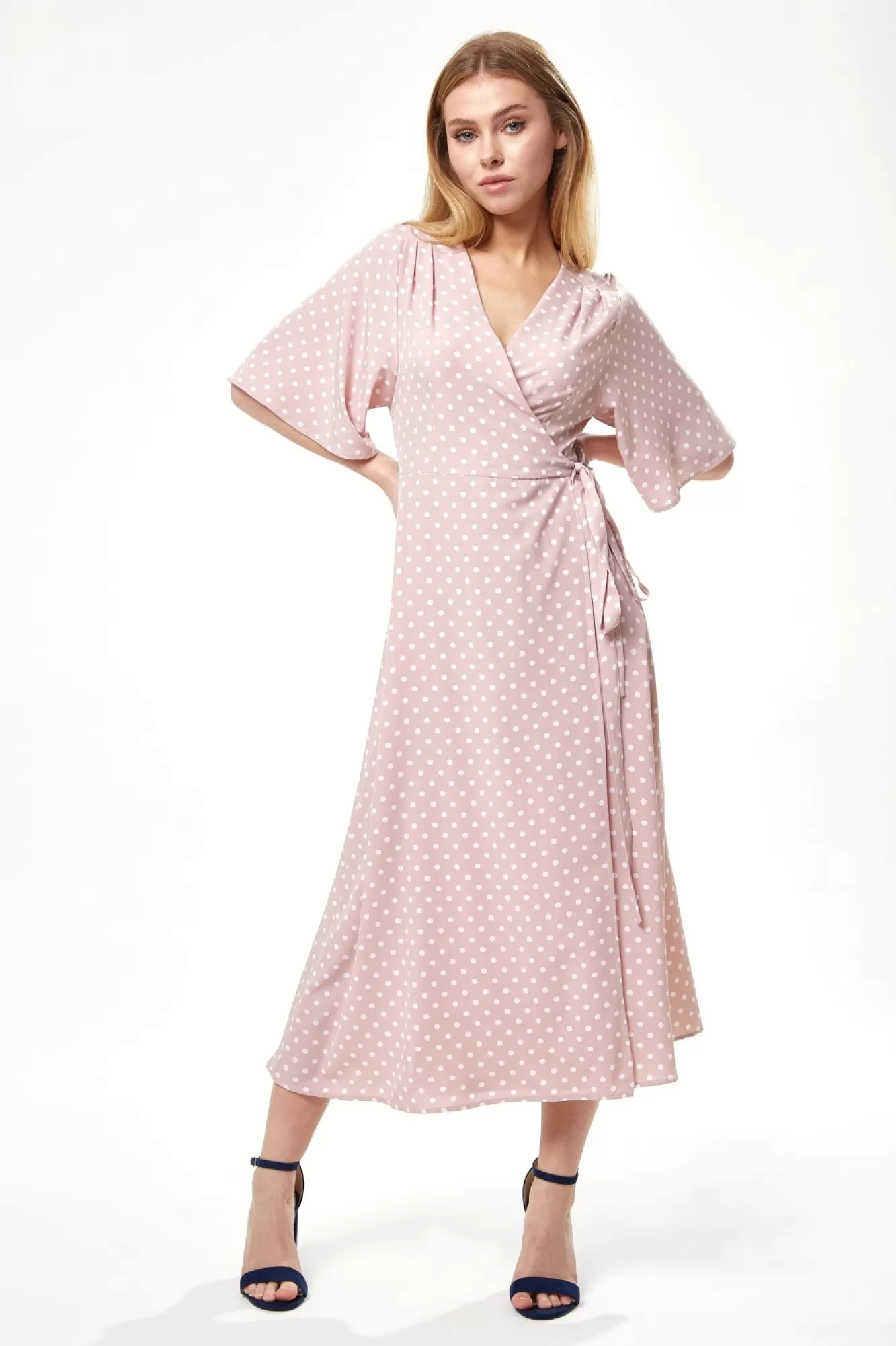 Midi Dresses^Liquorish Polka Dot Midi Wrap Dress In Light Pink Lightpink