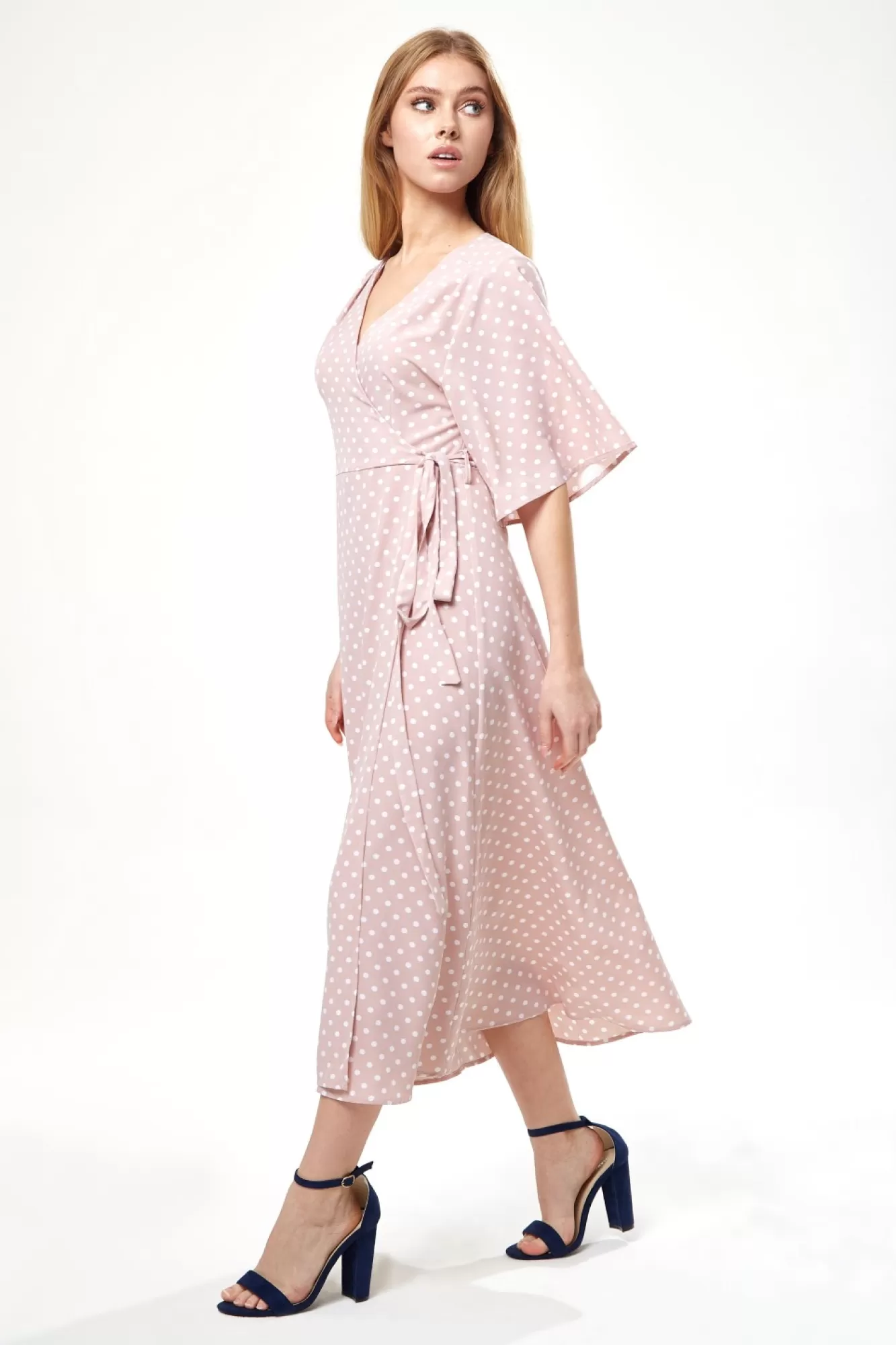 Midi Dresses^Liquorish Polka Dot Midi Wrap Dress In Light Pink Lightpink