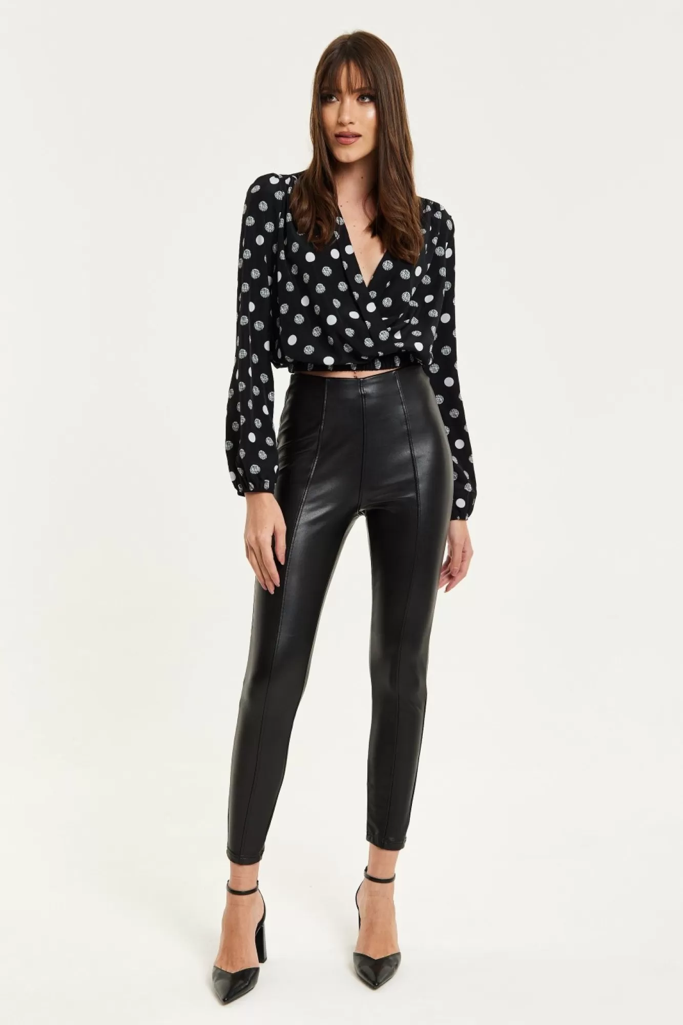 Blouses^Liquorish Polka Dot Print Wrap Top In Black