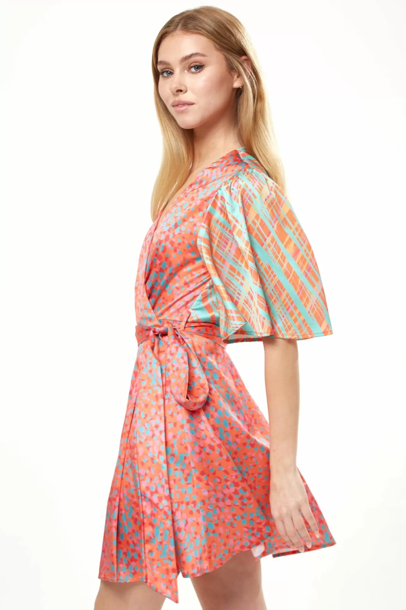 Mini Dresses^Liquorish Printed Mini Wrap Dress With Kimono Sleeve Orange