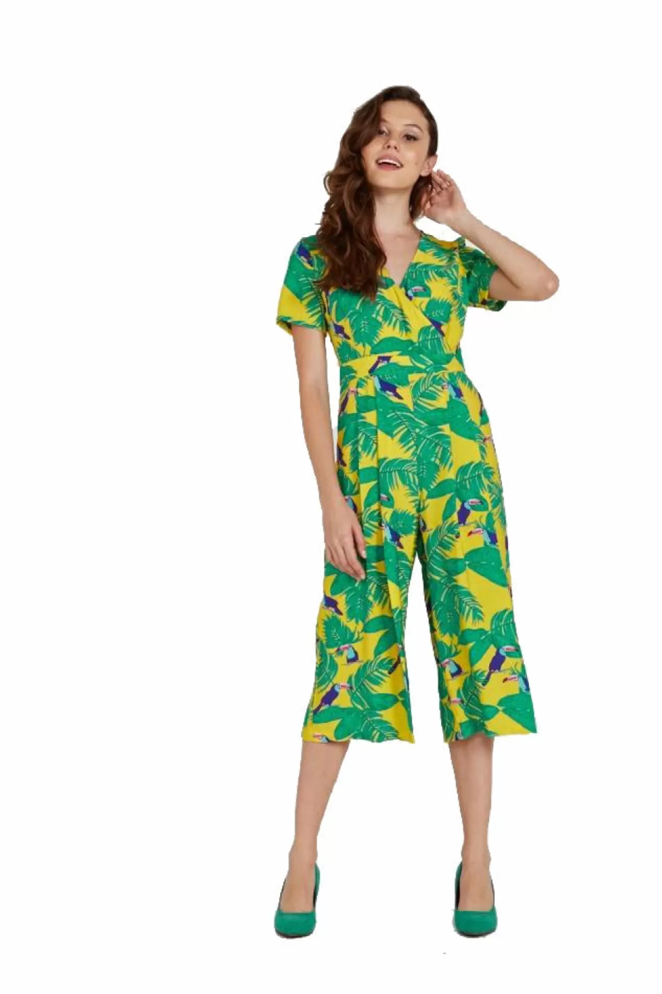 Jumpsuits^Liquorish Rock Kandy Wide Leg Jumpsuit In Yellow Leaf Print Yellowleaf