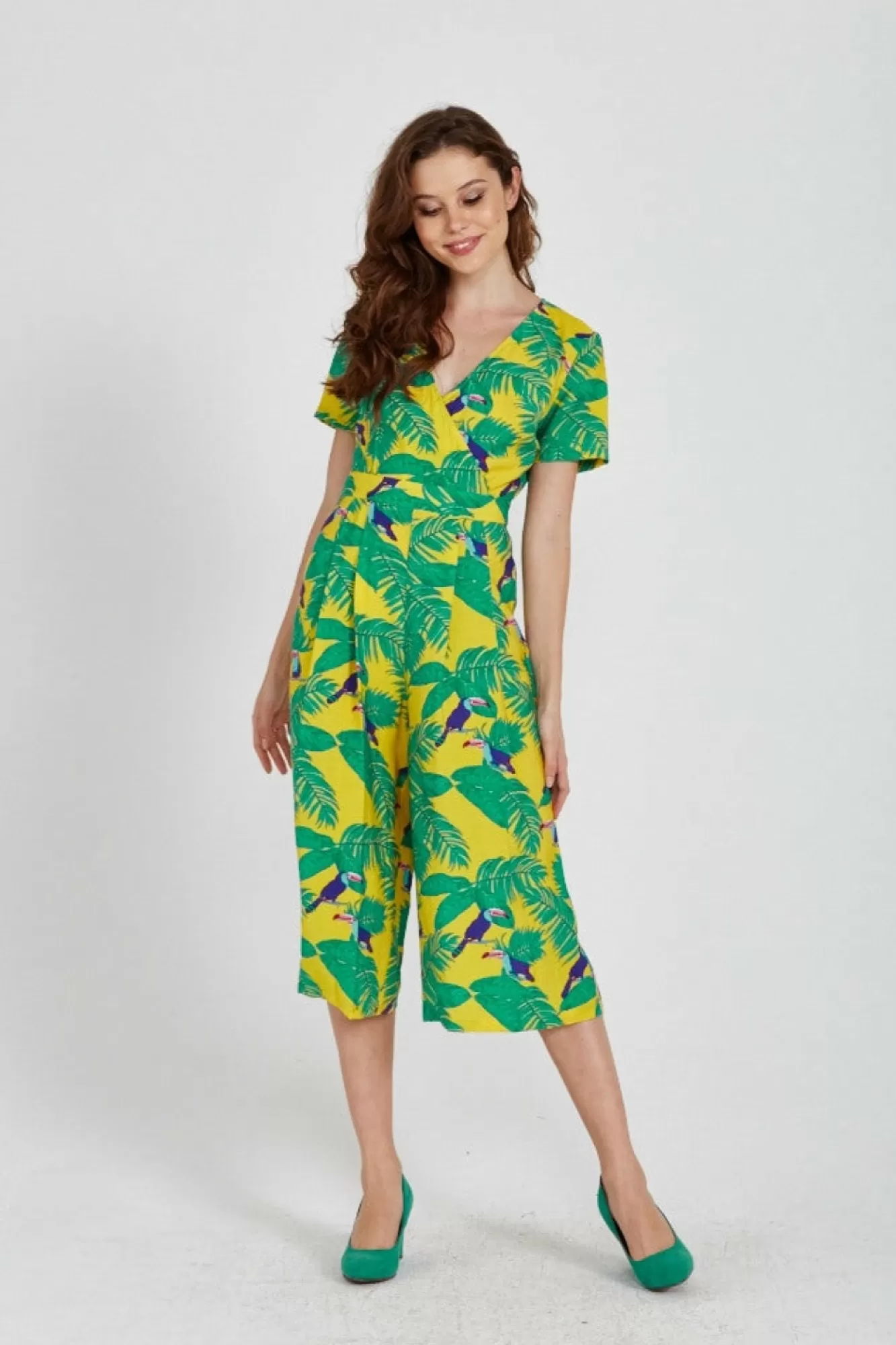 Jumpsuits^Liquorish Rock Kandy Wide Leg Jumpsuit In Yellow Leaf Print Yellowleaf