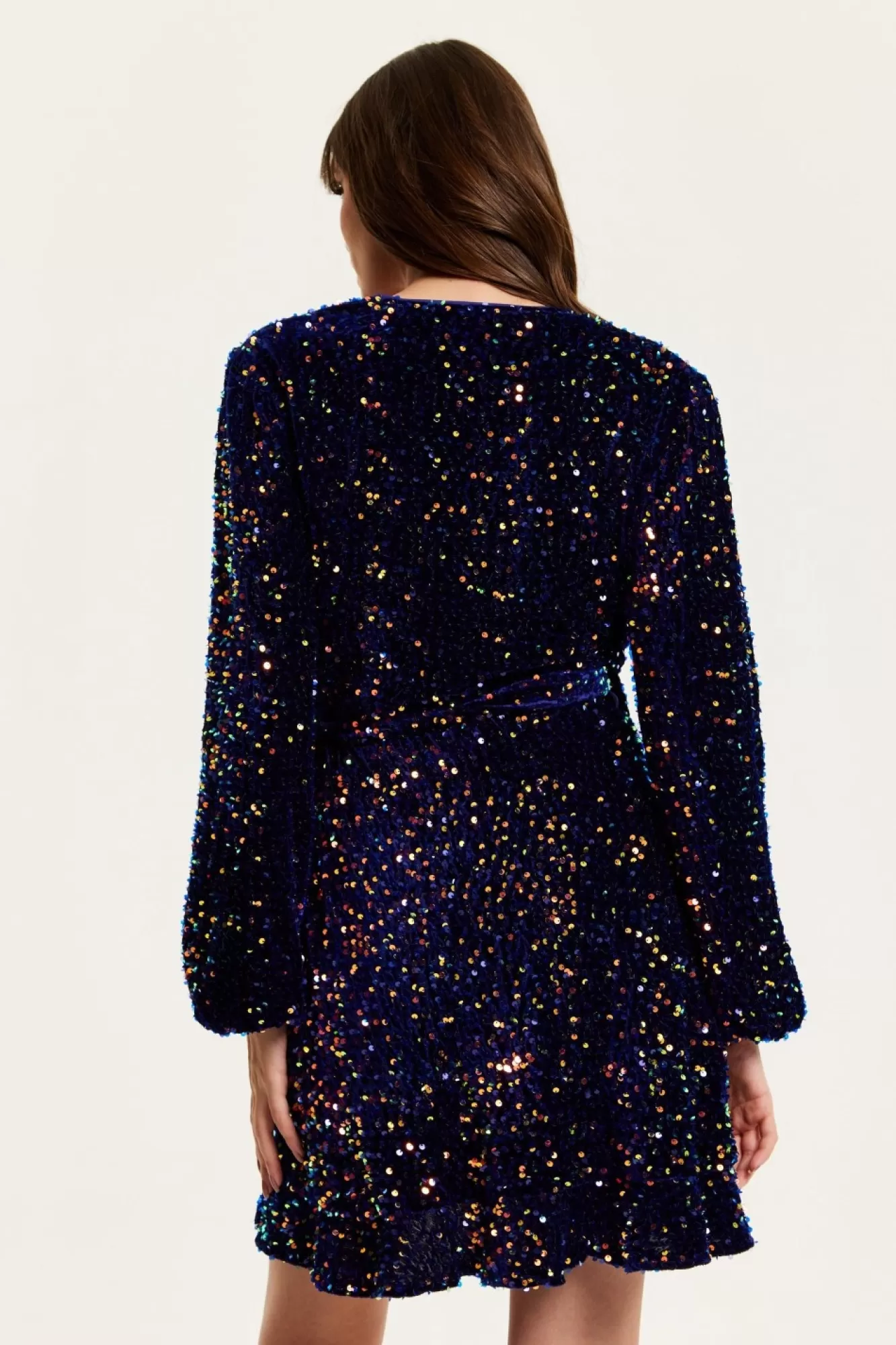 Mini Dresses^Liquorish Royal Blue Velvet Based Multicolour Sequin Mini Wrap Dress Multicolor