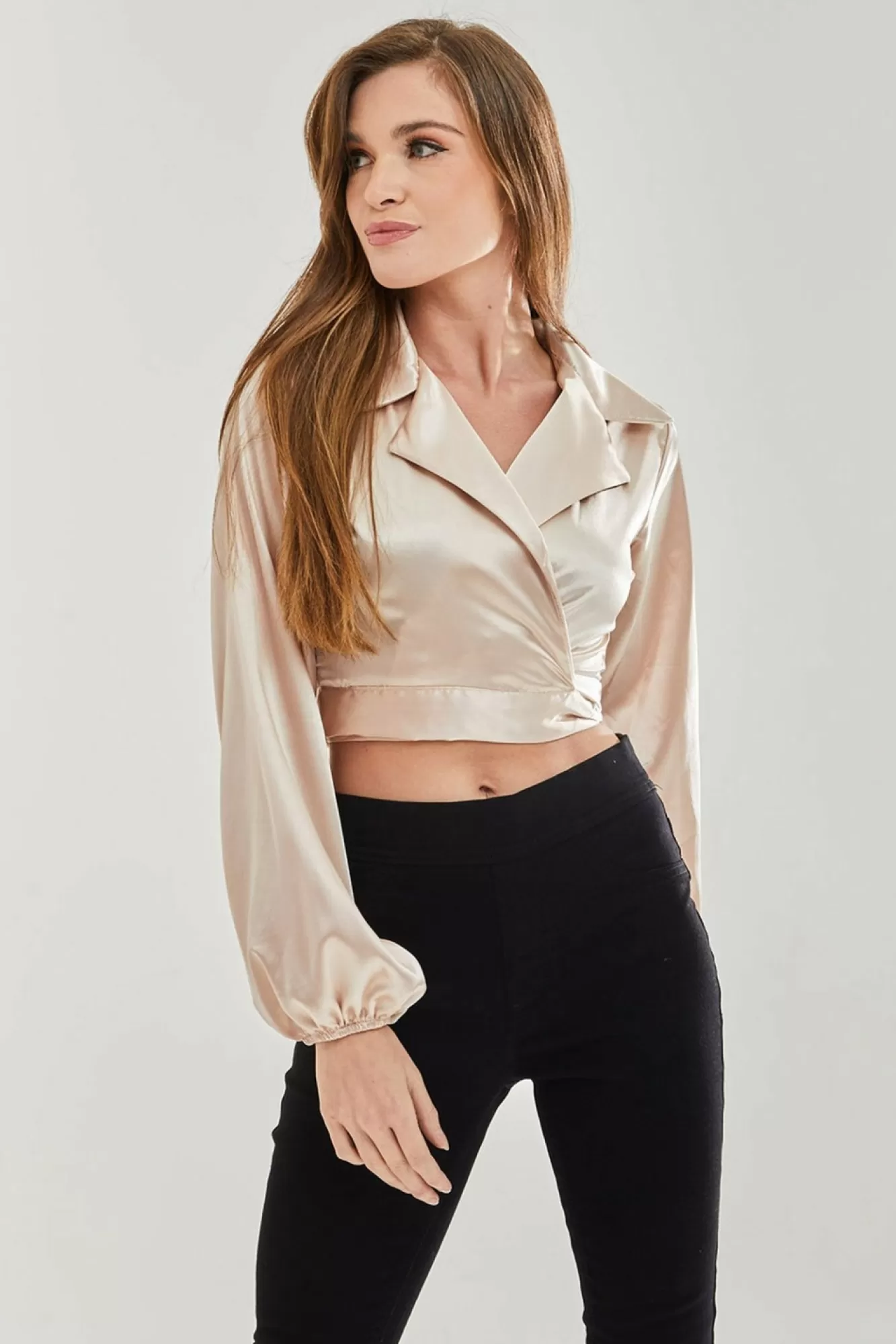 Blouses^Liquorish Satin Wrap Top In Cream