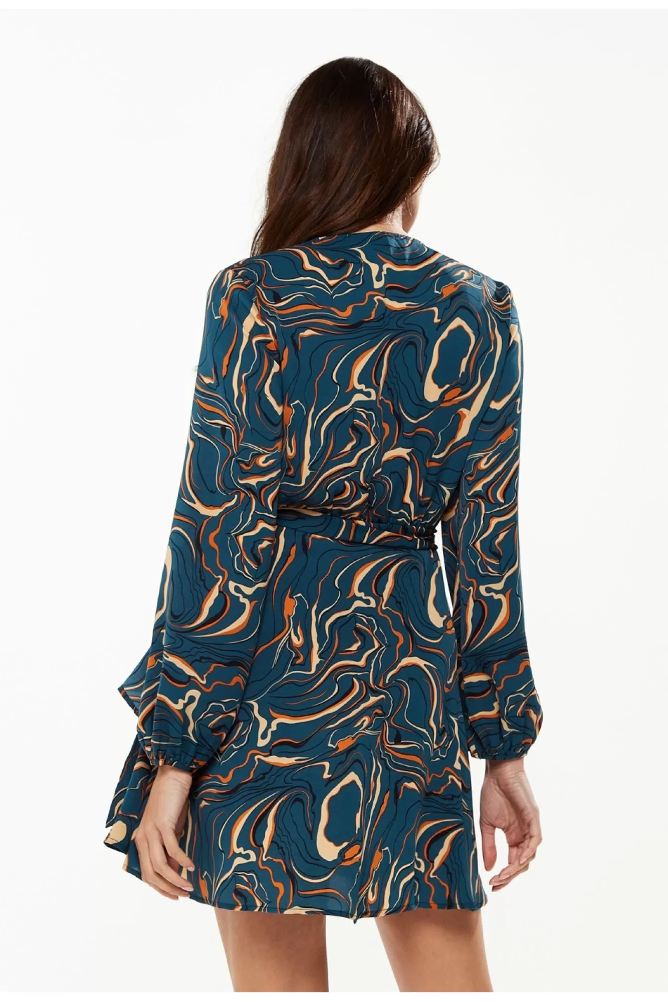 Mini Dresses^Liquorish Scribble Print Mini Wrap Dress With Long Sleeves Green