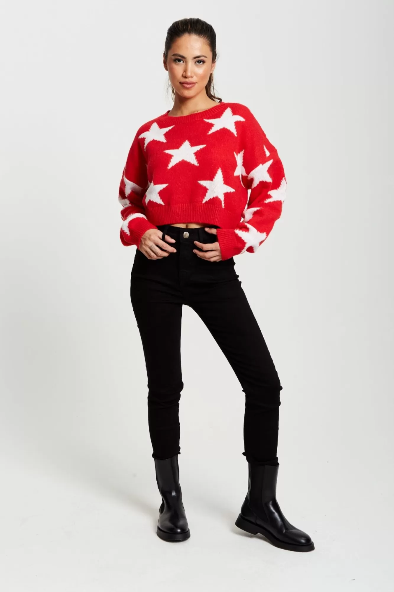Jumpers^Liquorish Star Pattern Jumper In Red