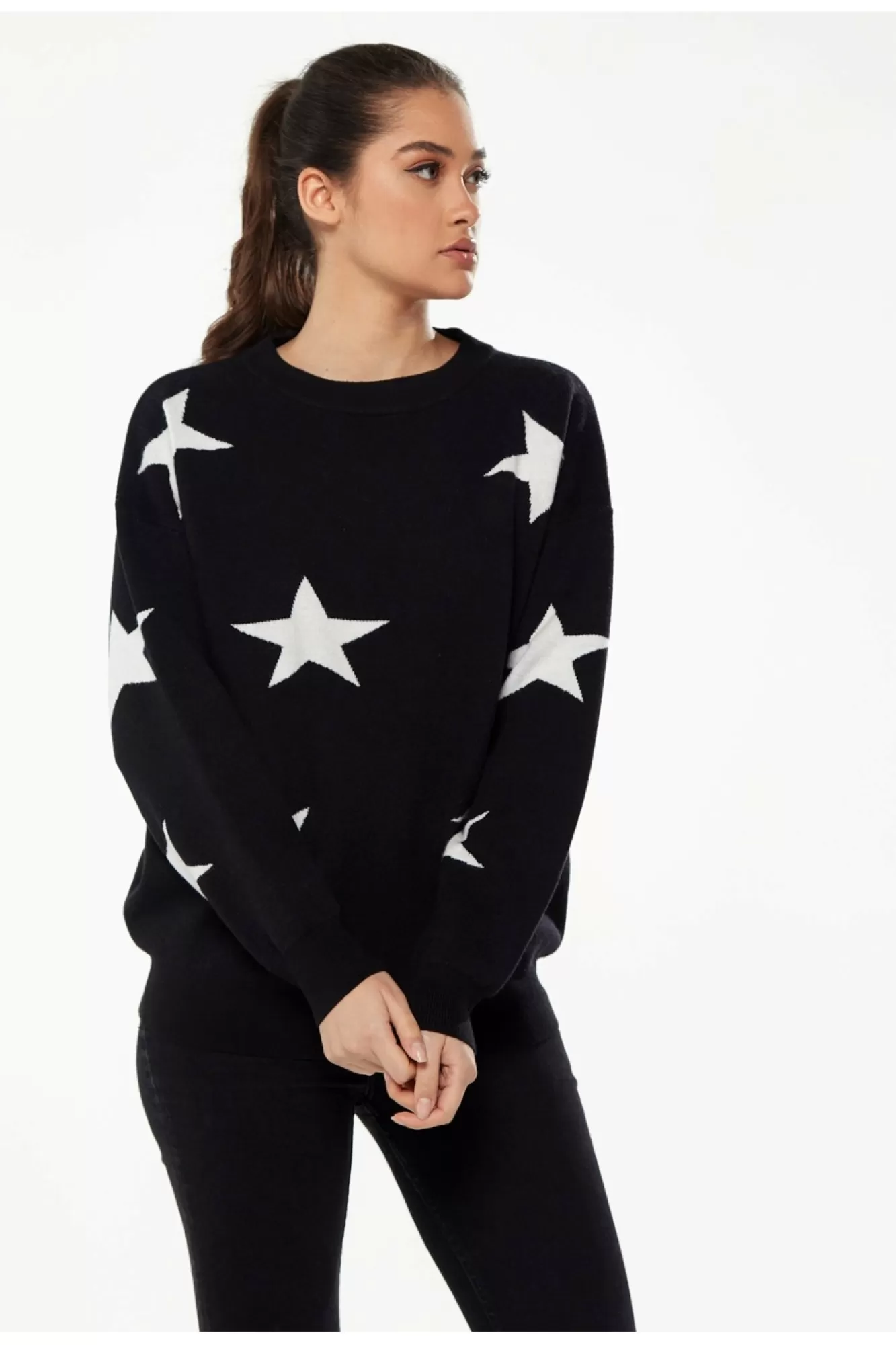 Jumpers^Liquorish Star Pattern Jumper In Black & White Blackwhite