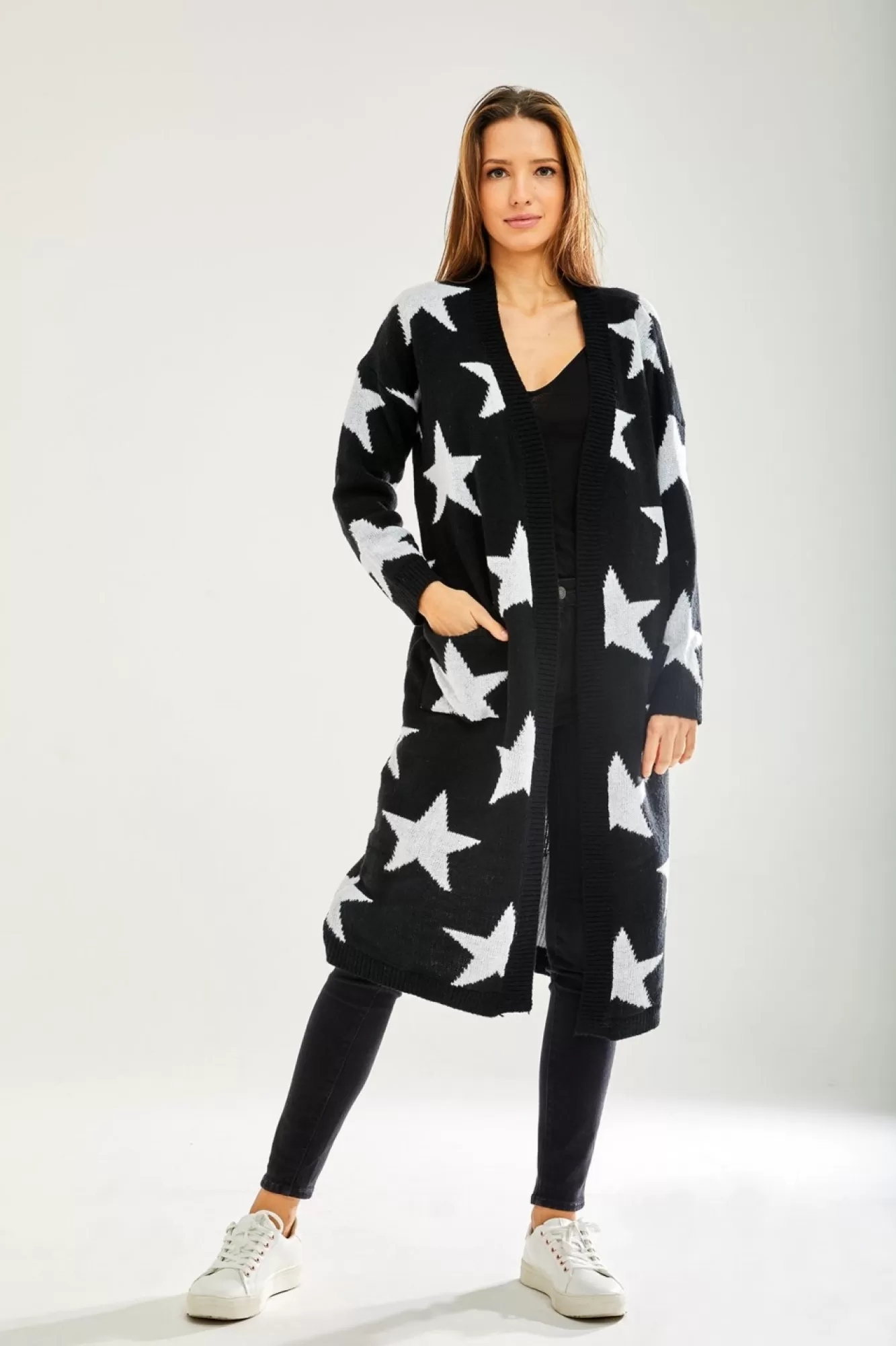 Cardigans^Liquorish Star Pattern Long Cardigan In Black