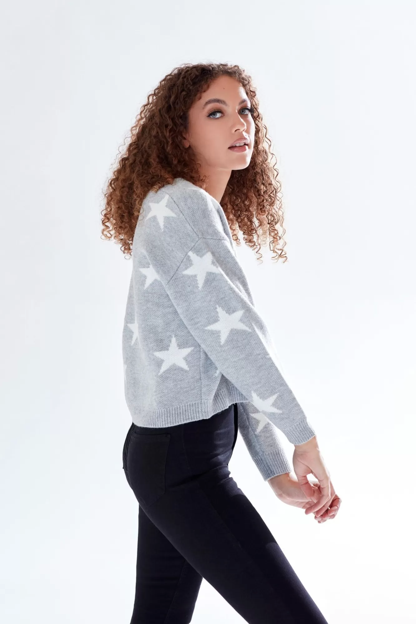 Cardigans^Liquorish Star Pattern V-Neck Button Down Cardigan Grey