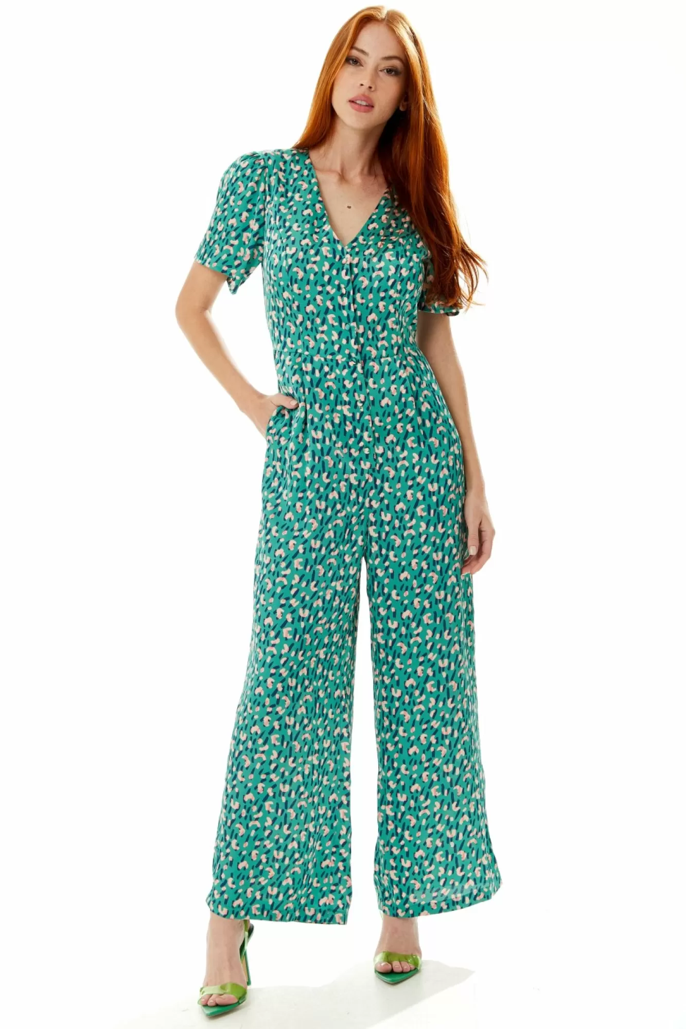 Jumpsuits^Liquorish Stroke Print Jumpsuit In Green