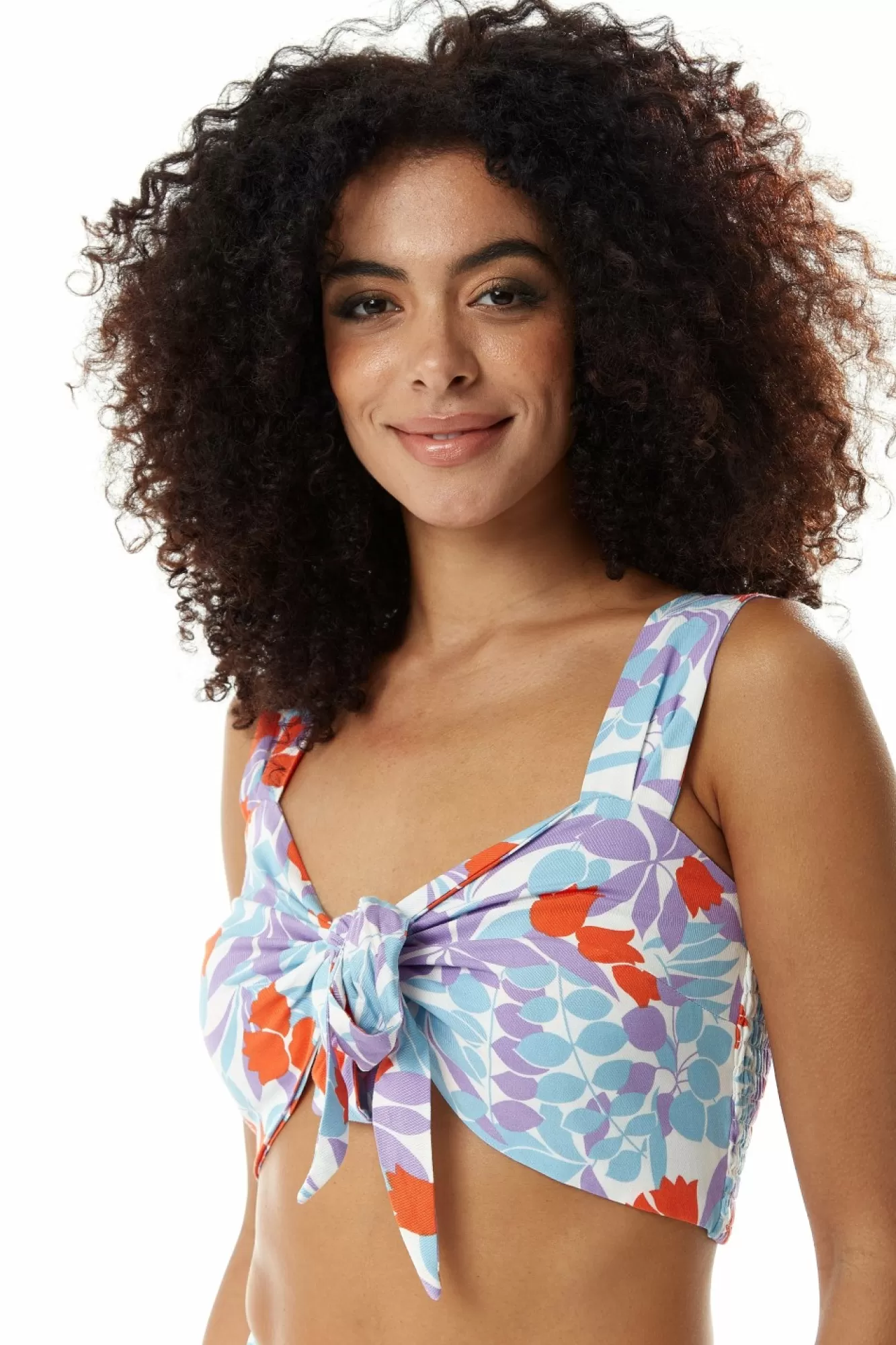 Crop Tops^Liquorish Tie Front Floral Print Crop Top In Blue And Red Bluered