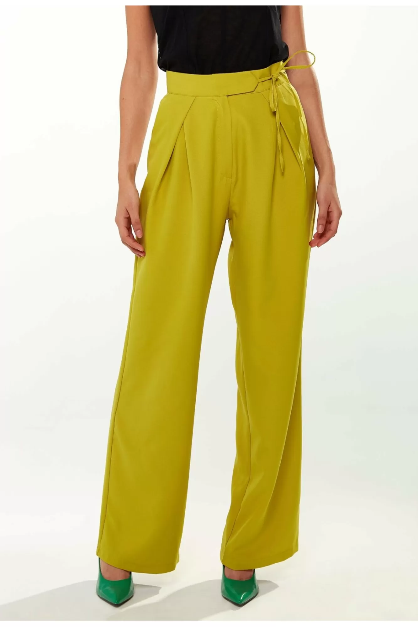 Trousers^Liquorish Tie Waist Wide Leg Trousers In Pistachio