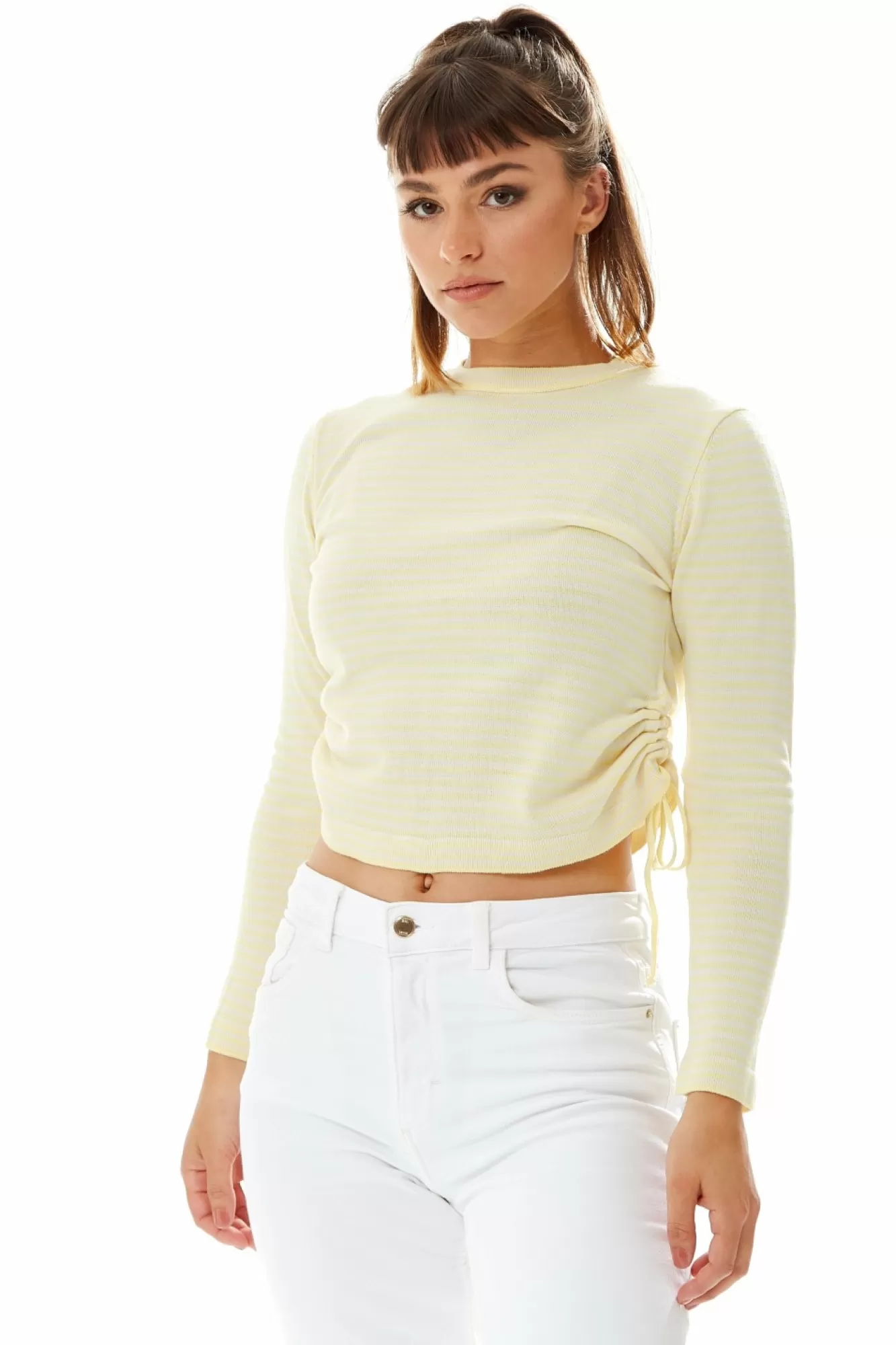 Jumpers^Liquorish Top In And White Stripes With Long Sleeves Yellow