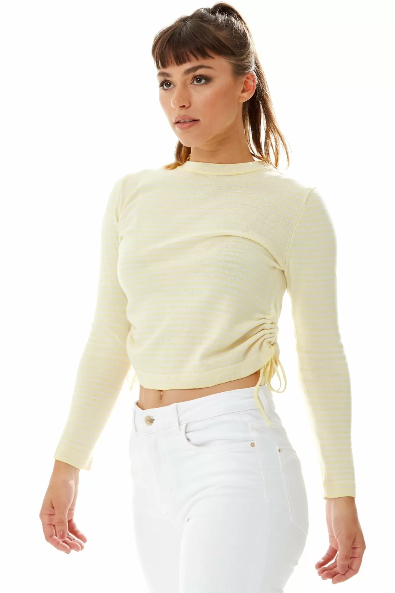 Jumpers^Liquorish Top In And White Stripes With Long Sleeves Yellow