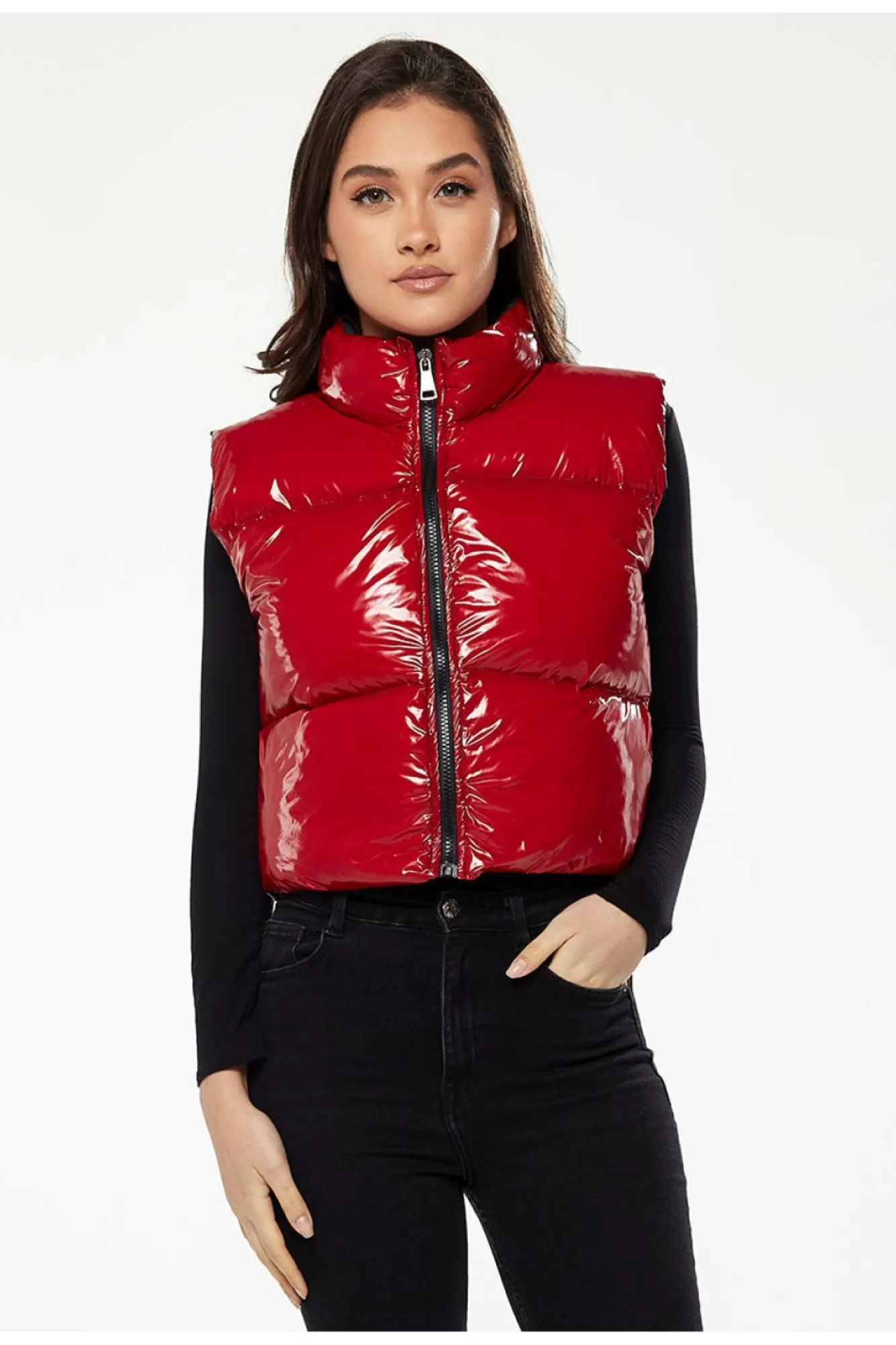 Outerwear^Liquorish Wet Look Gilet In Red