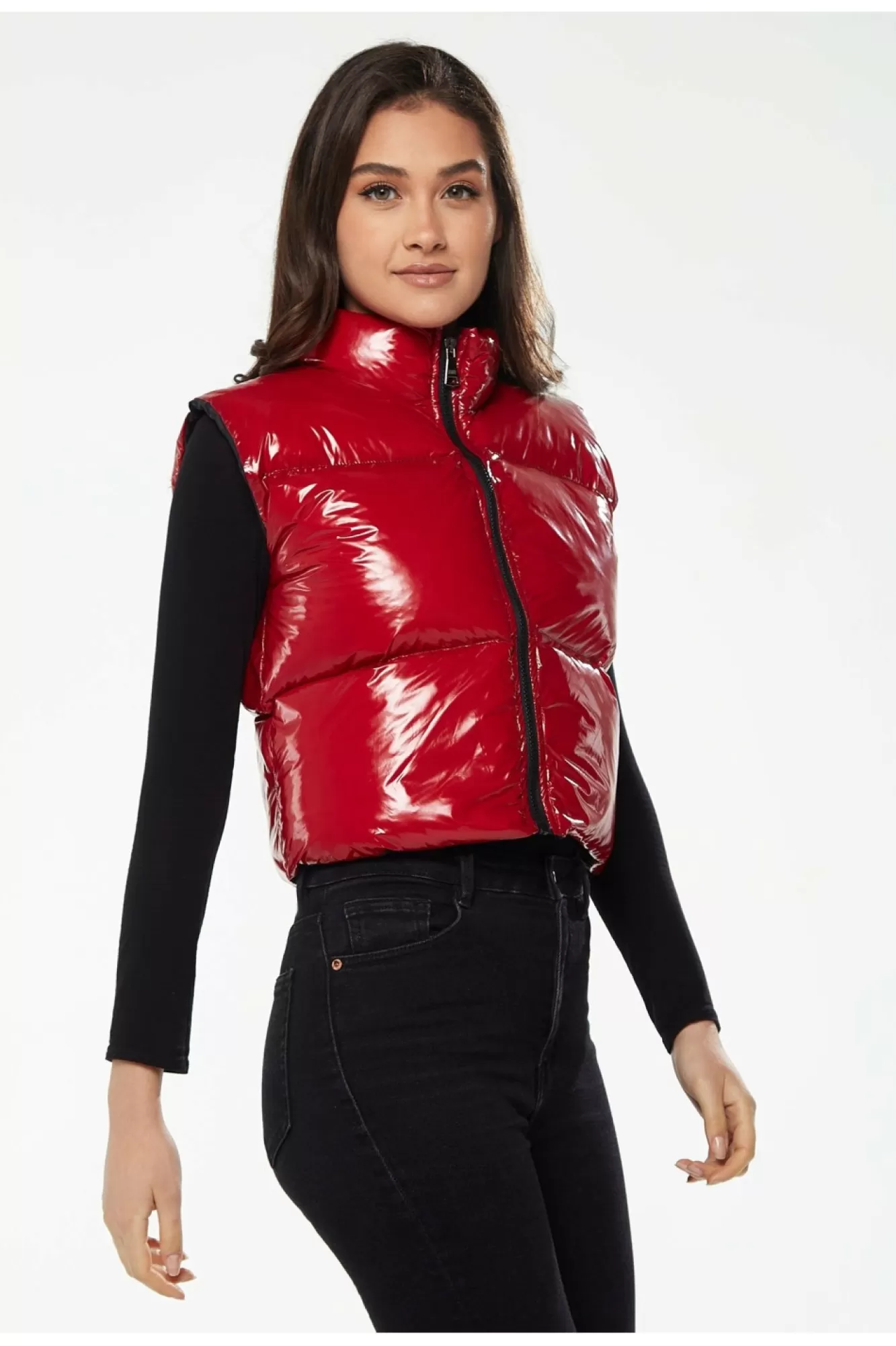 Outerwear^Liquorish Wet Look Gilet In Red