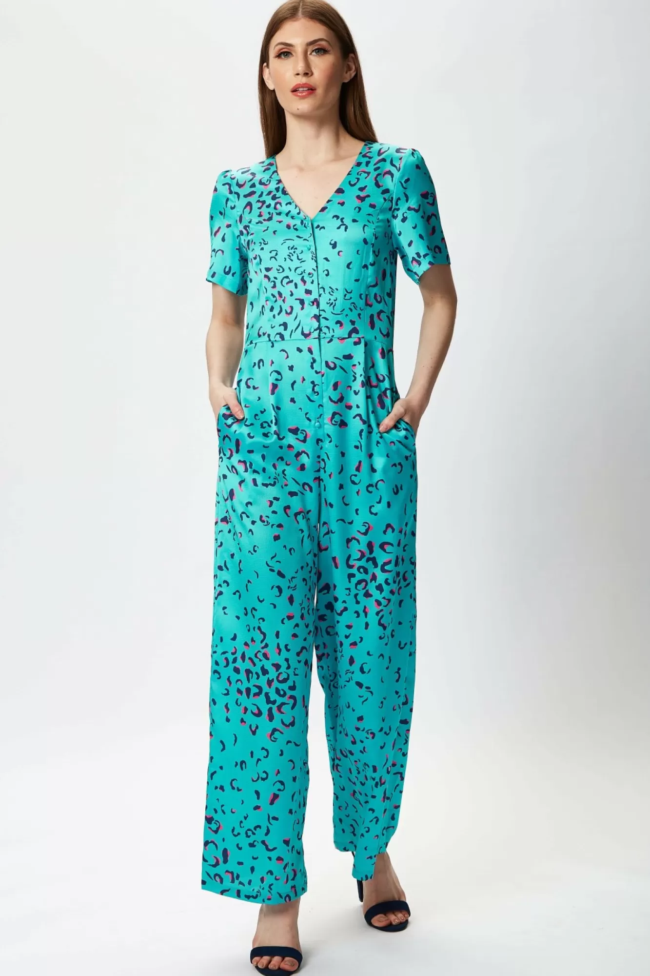 Jumpsuits^Liquorish Wide Leg Jumpsuit In Animal Print Blue