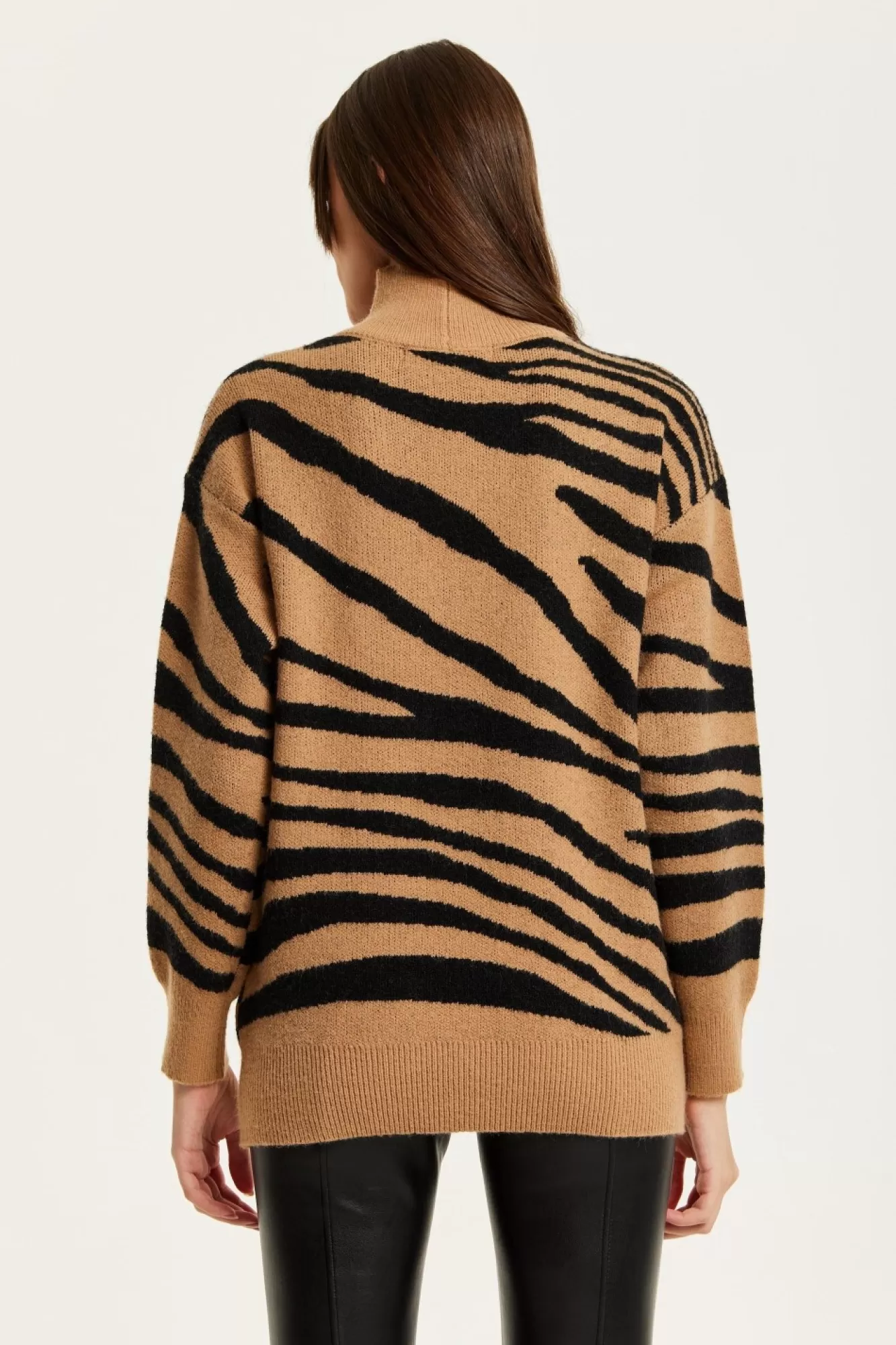 Jumpers^Liquorish Zebra Pattern High Neck Jumper In And Black Brown