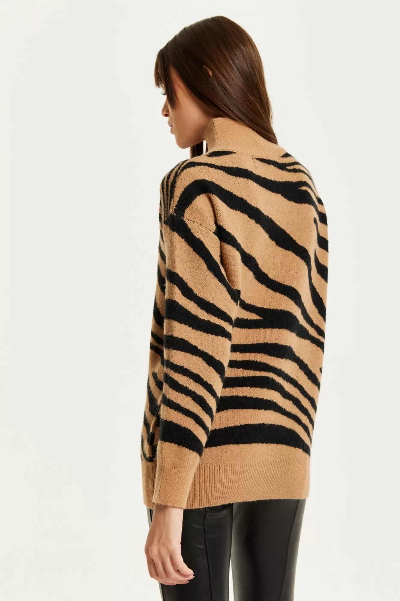 Jumpers^Liquorish Zebra Pattern High Neck Jumper In And Black Brown