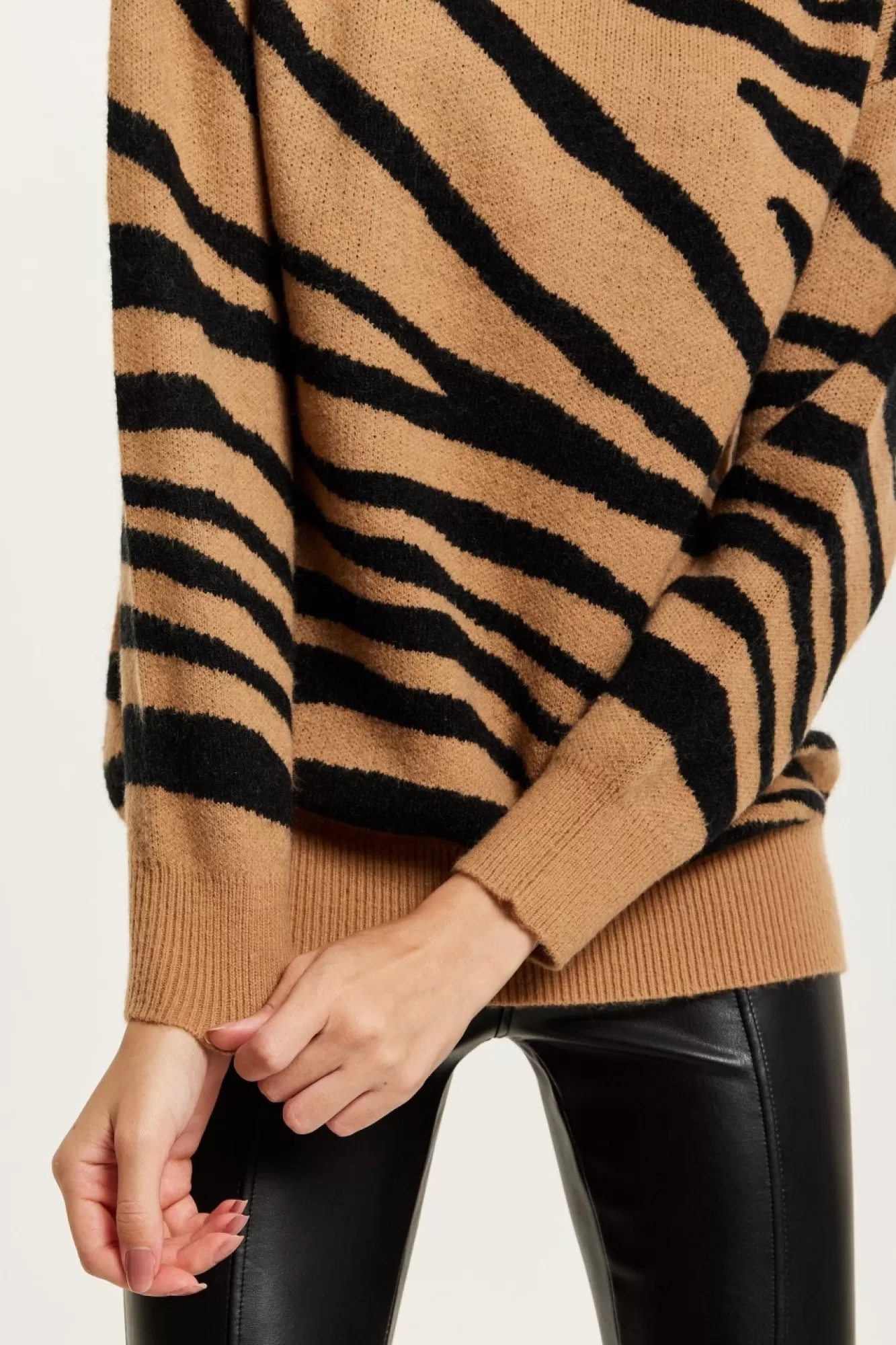 Jumpers^Liquorish Zebra Pattern High Neck Jumper In And Black Brown