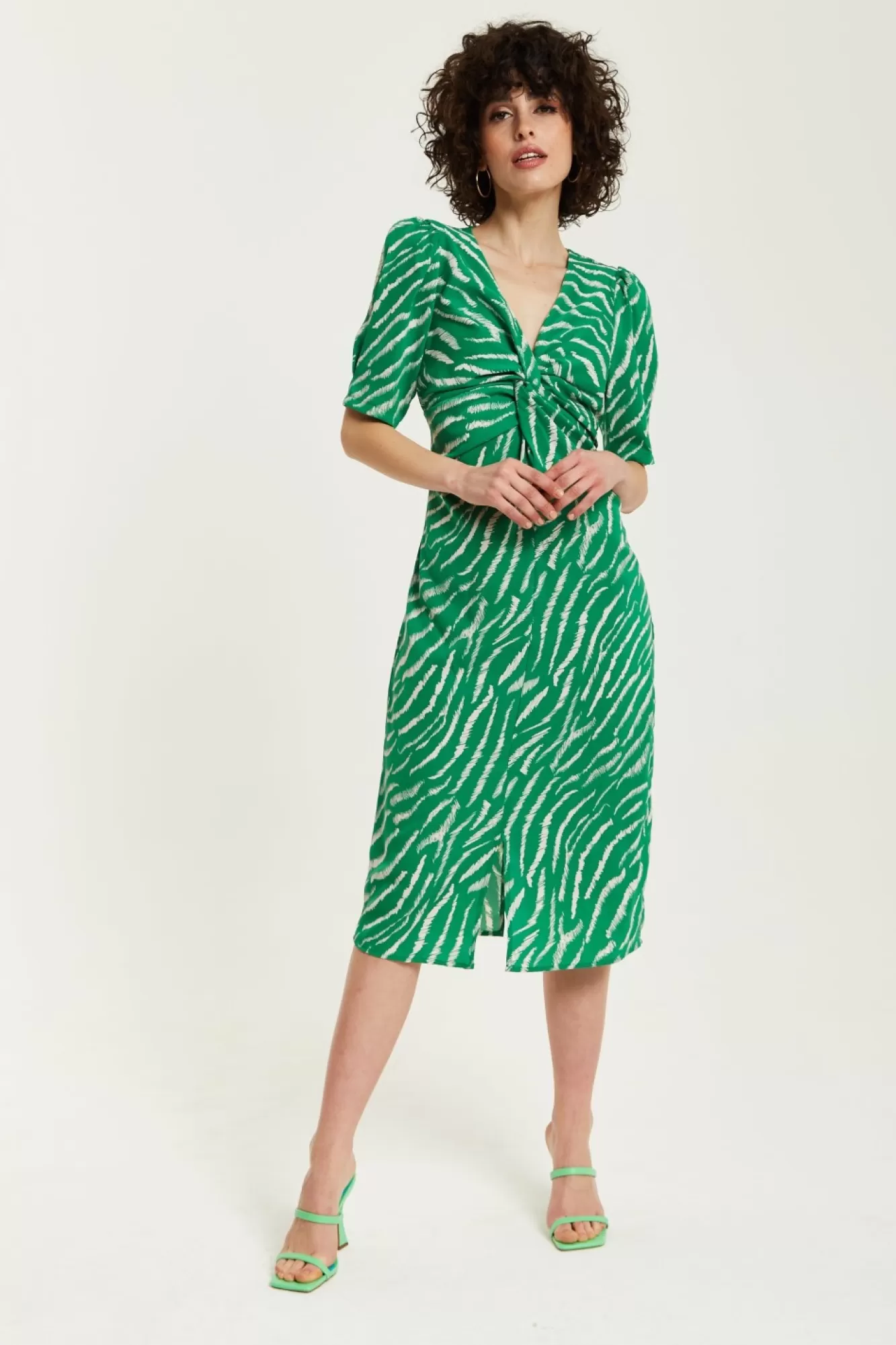 Midi Dresses^Liquorish Zebra Print Knot Front Midi Dress Green