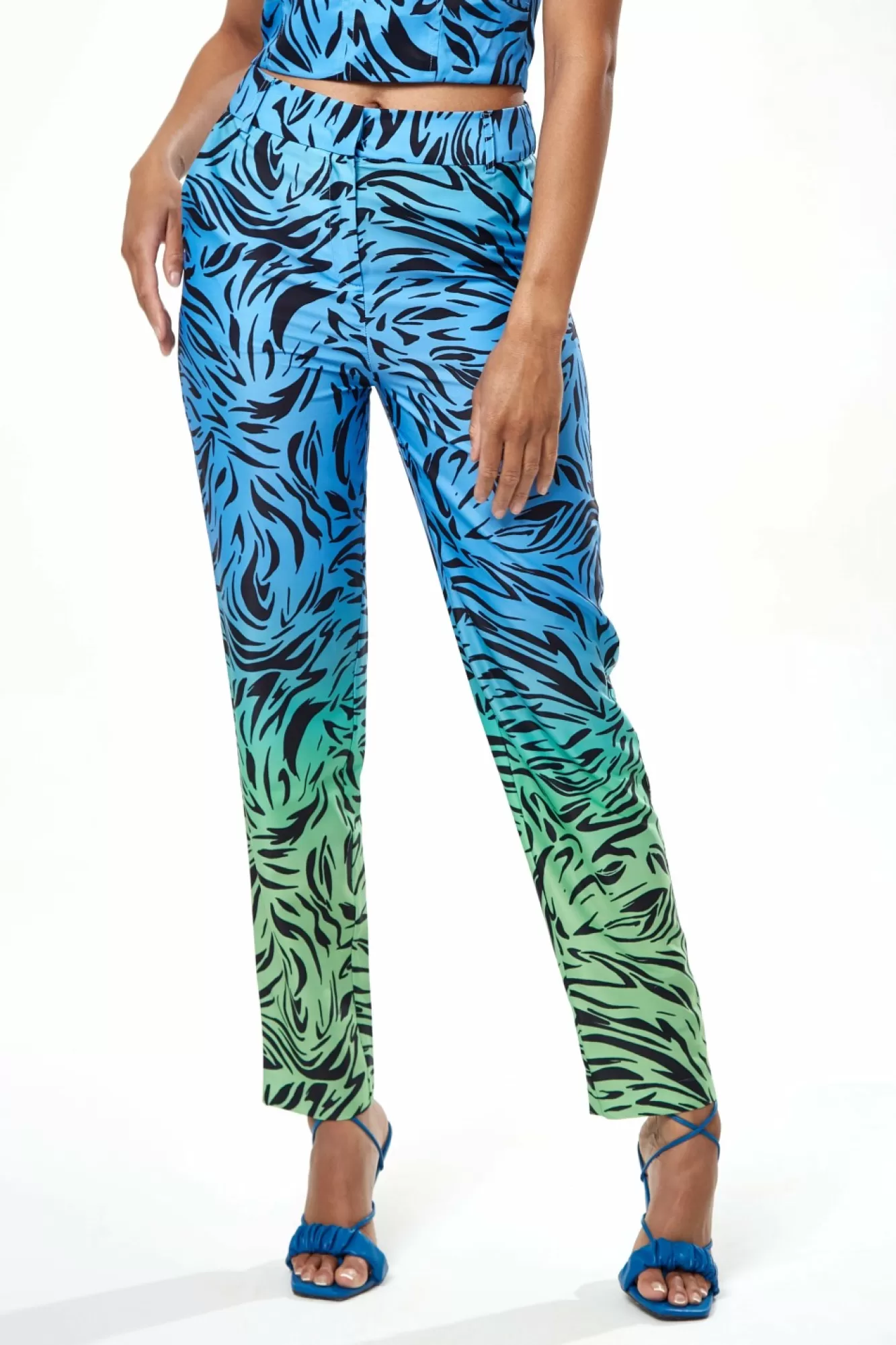 Trousers^Liquorish Zebra Print Ombre Trosuers In Blue And Green Bluegreen