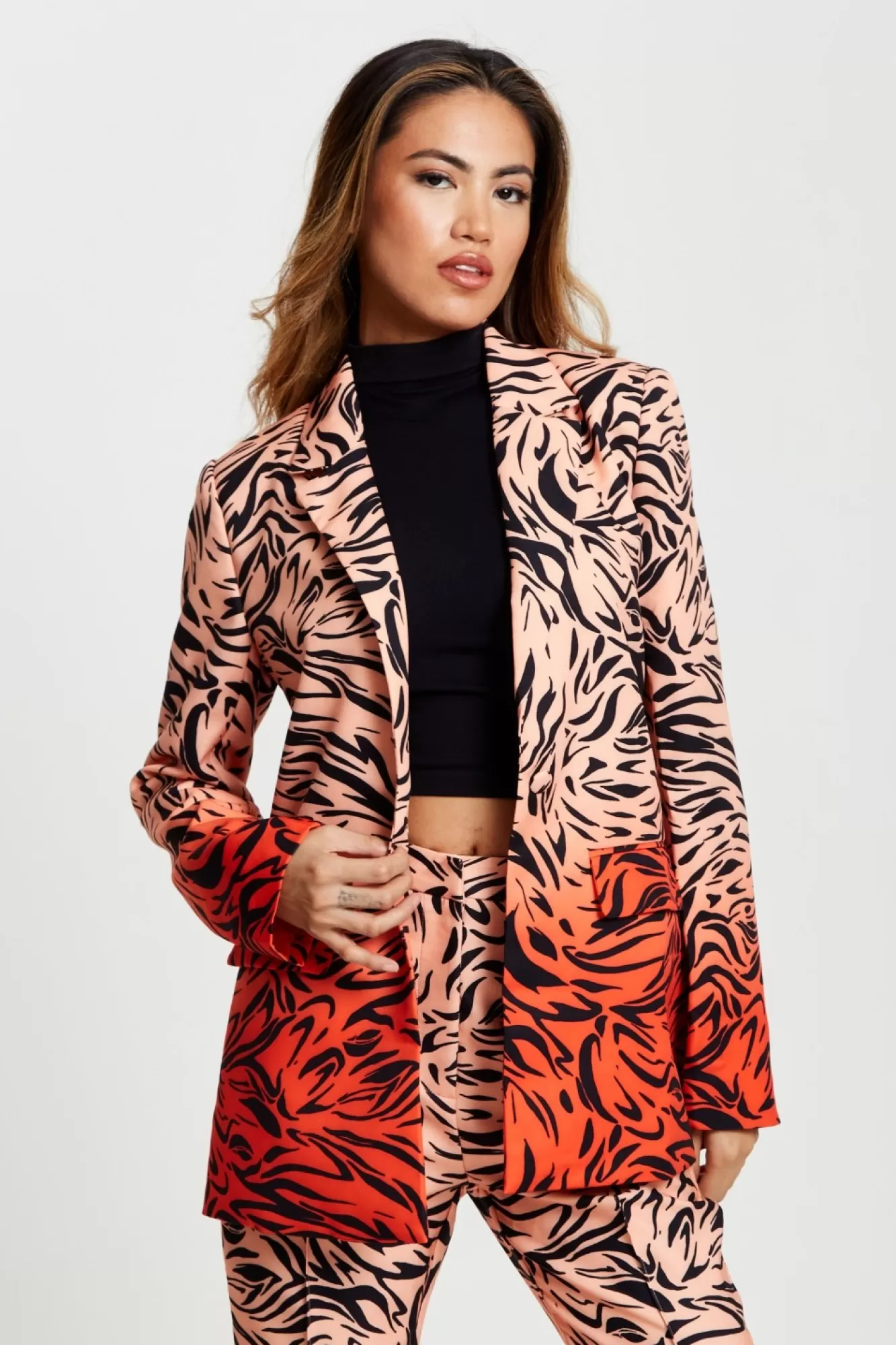 Outerwear^Liquorish Zebra Print Suit Blazer In Orange And Nude Orangenude