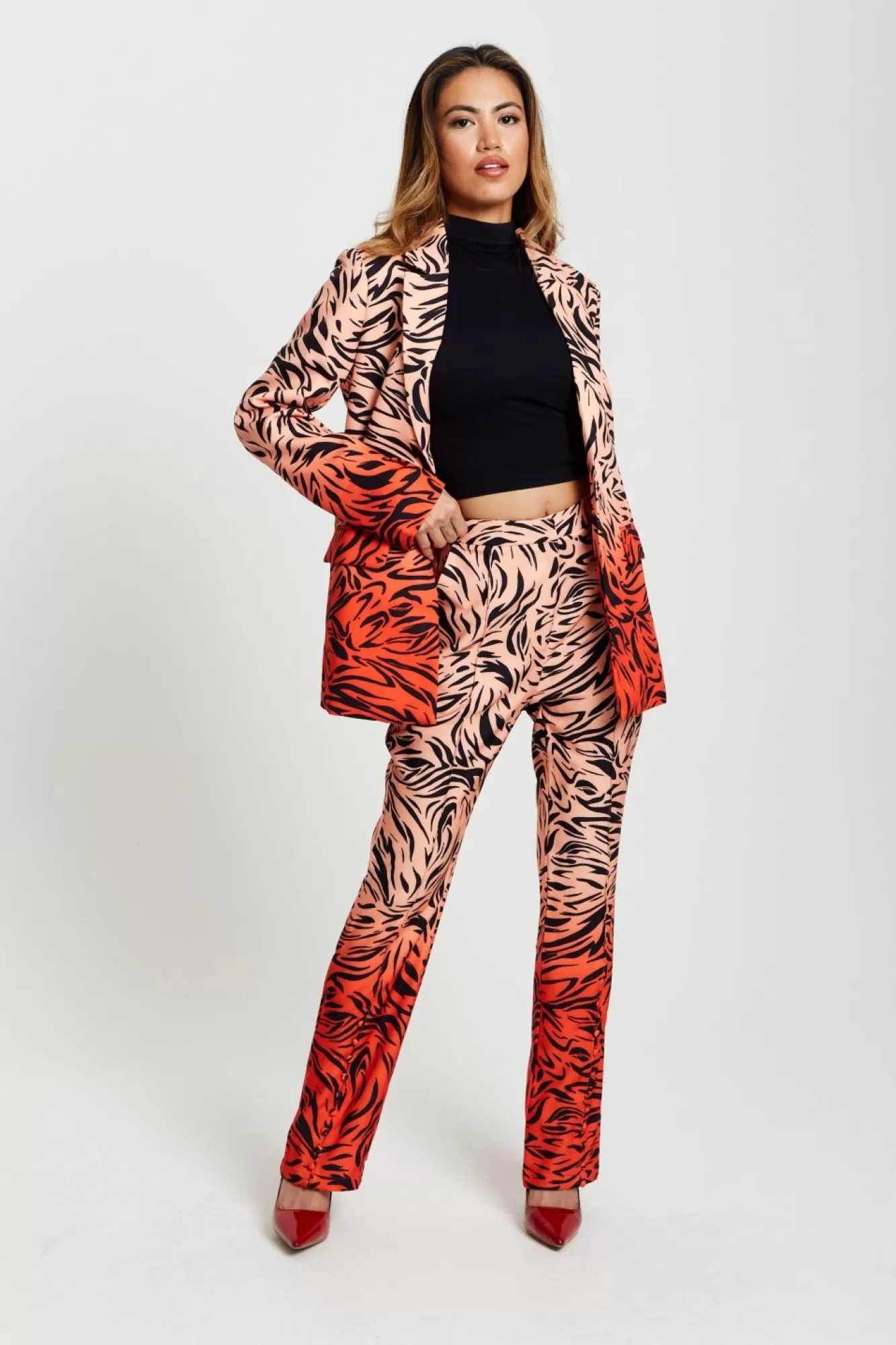 Outerwear^Liquorish Zebra Print Suit Blazer In Orange And Nude Orangenude