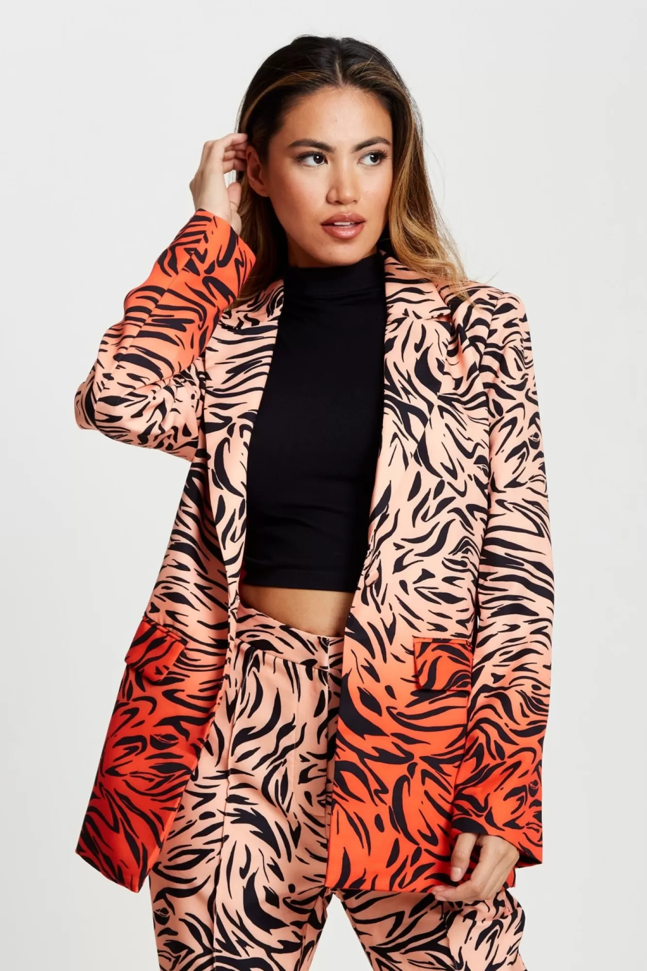Outerwear^Liquorish Zebra Print Suit Blazer In Orange And Nude Orangenude